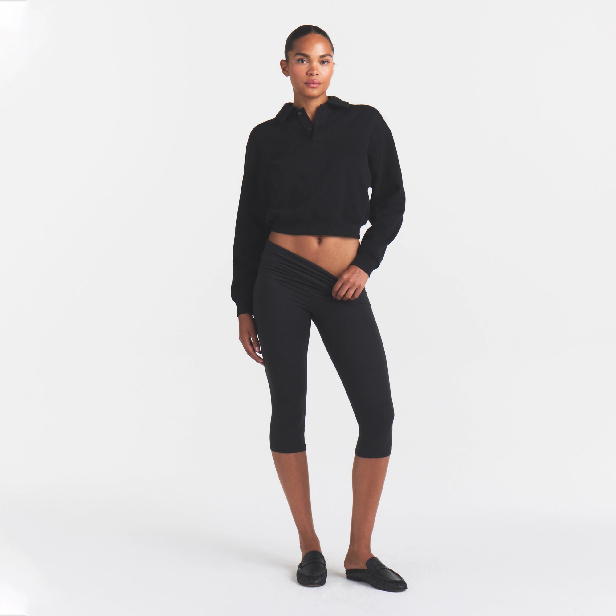 COTTON FLEECE POLO SWEATSHIRT | ONYX - Image 2