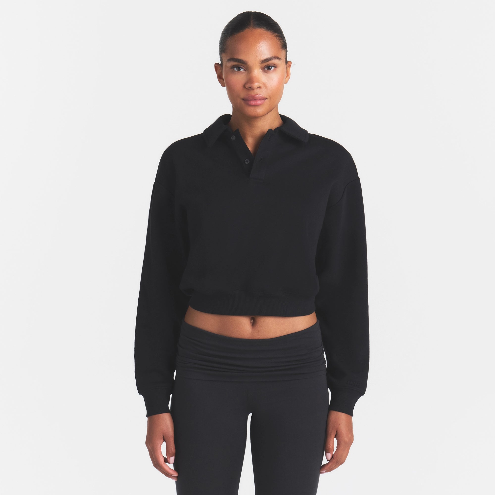 COTTON FLEECE POLO SWEATSHIRT | ONYX - Image 3