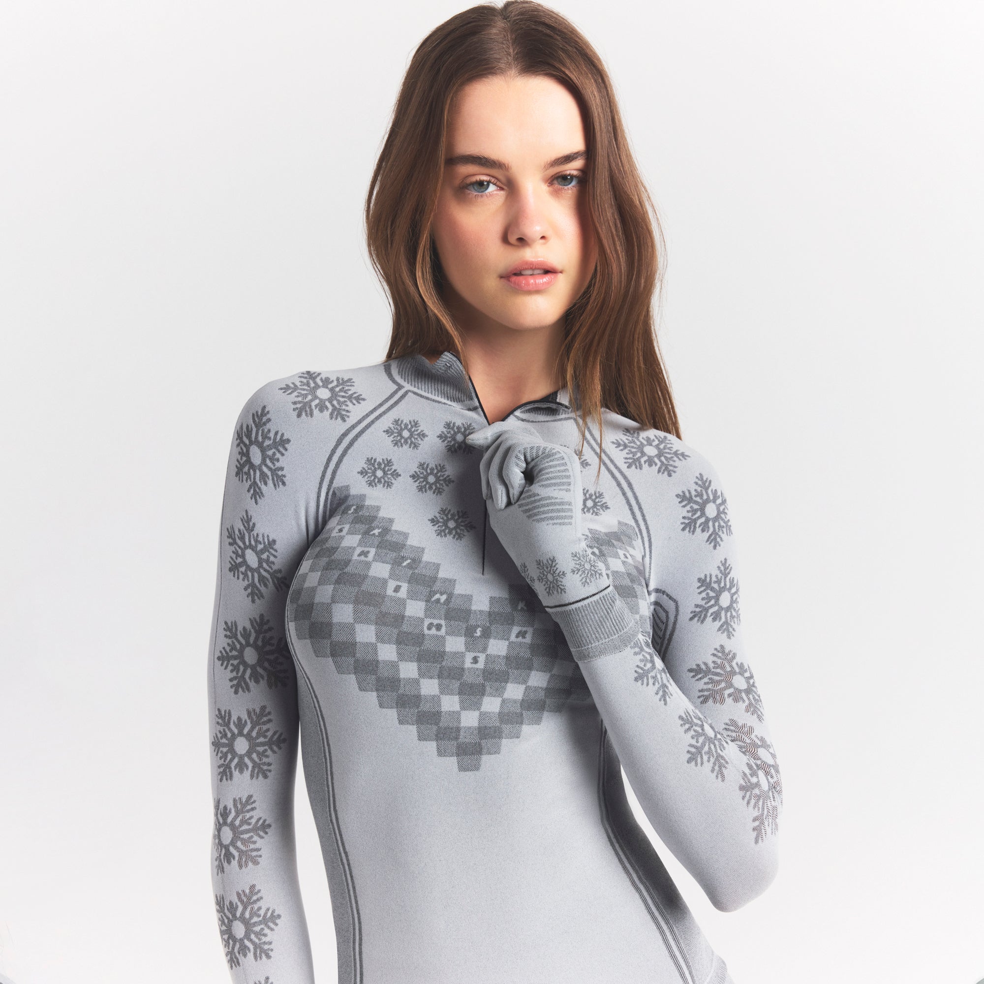SKIMS FIRST LAYERS HALF ZIP LONG SLEEVE | MIRROR WINTER FAIR ISLE - Image 3