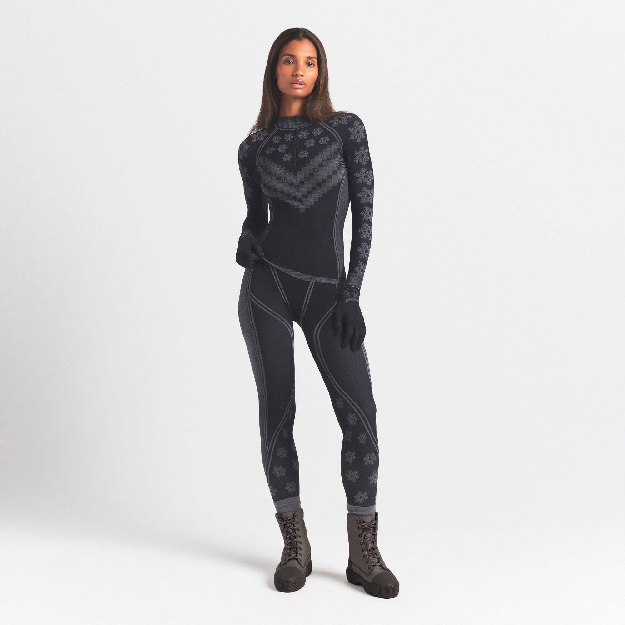 SKIMS FIRST LAYERS HALF ZIP LONG SLEEVE | OBSIDIAN WINTER FAIR ISLE - Image 2