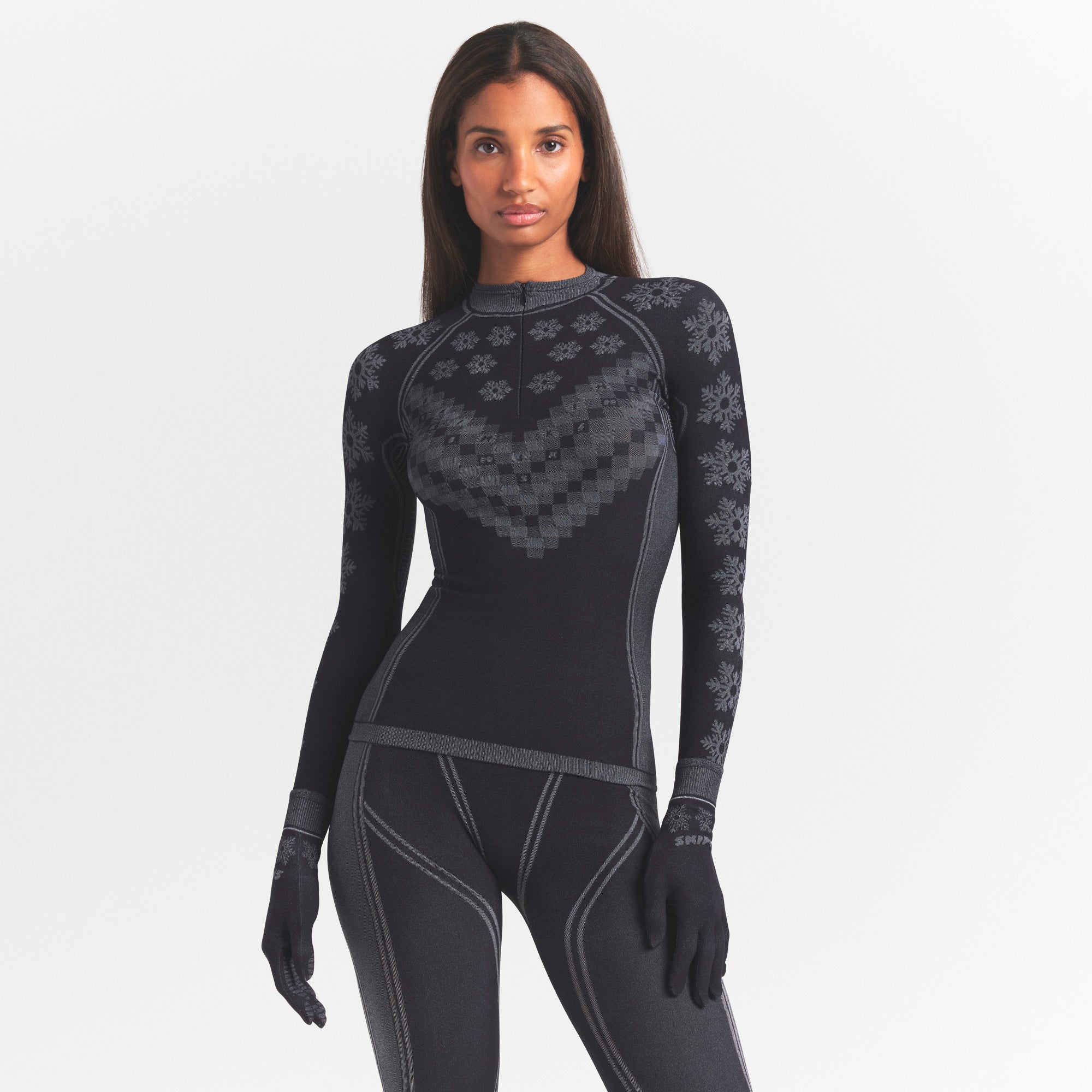 SKIMS FIRST LAYERS HALF ZIP LONG SLEEVE | OBSIDIAN WINTER FAIR ISLE - Image 3