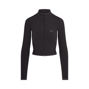 NikeSKIMS RIBBED SEAMLESS ZIP UP CROP JACKET | OBSIDIAN