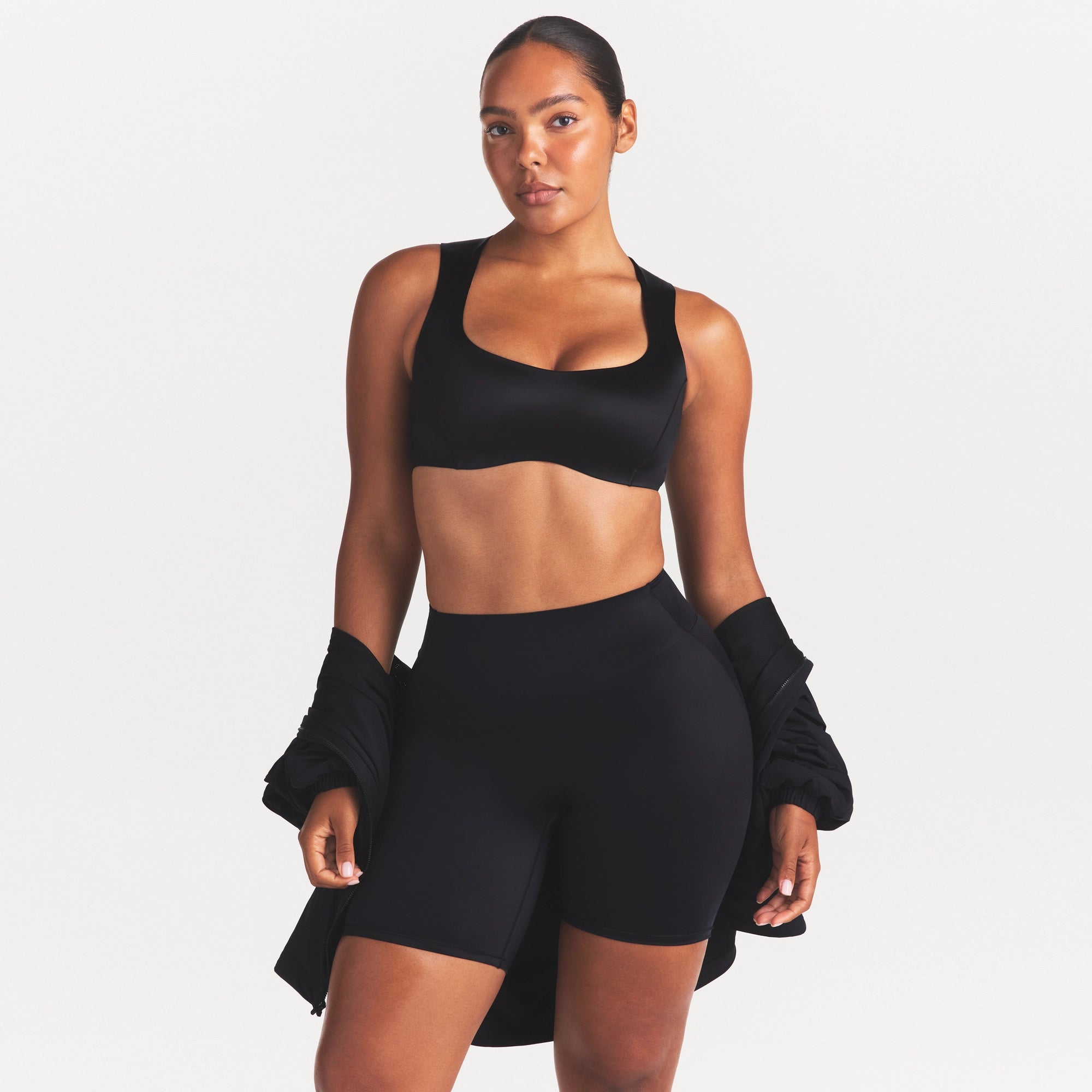 NikeSKIMS SATIN SHINE BONDED WAIST 7 BIKER SHORT | OBSIDIAN - Image 4