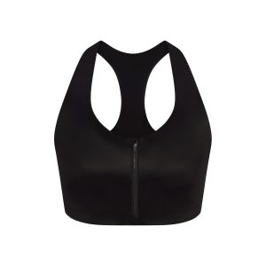 NikeSKIMS SATIN SHINE RACERBACK ZIP FRONT BRA | OBSIDIAN