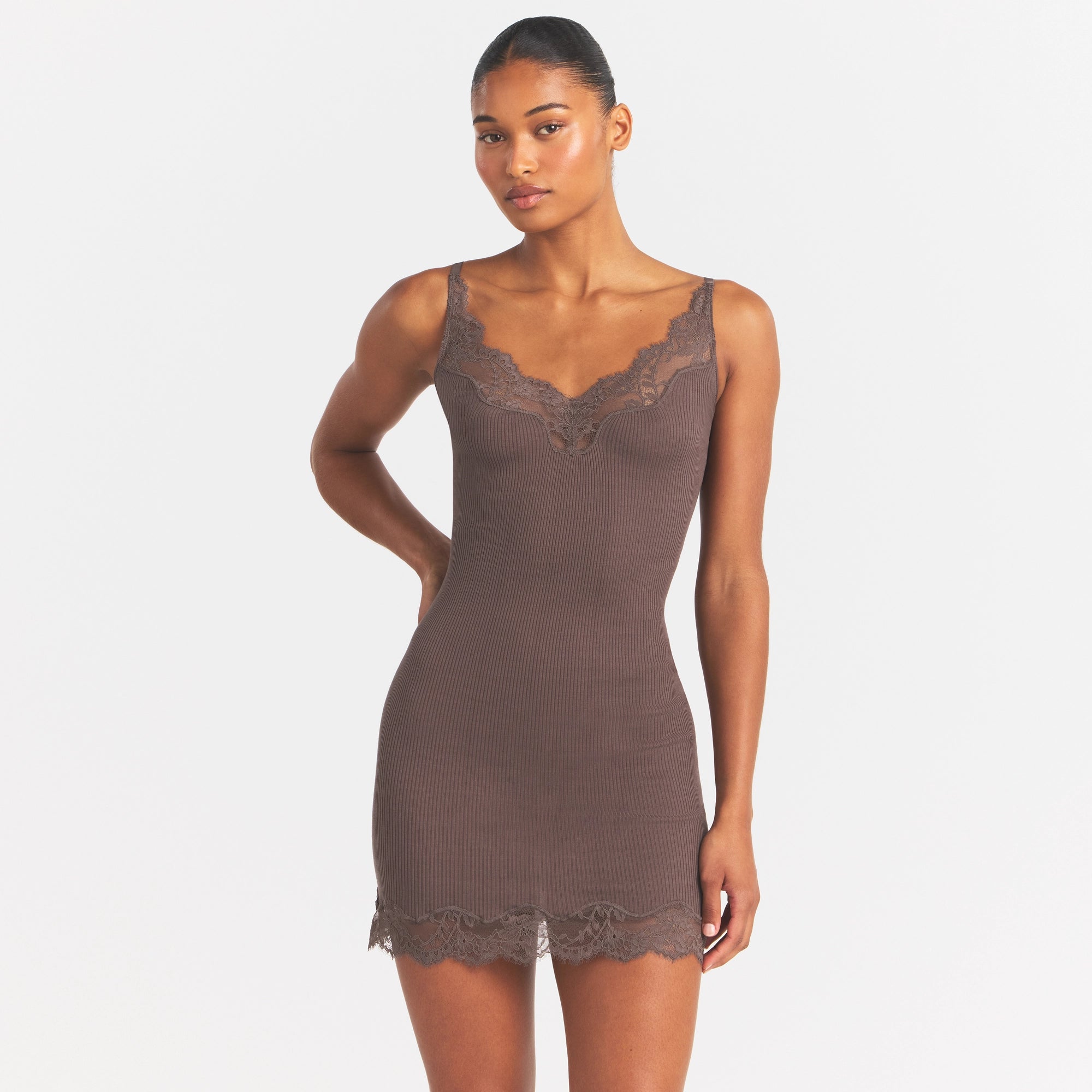 RIB KNIT LACE MINI DRESS | AMETHYST - Image 3
