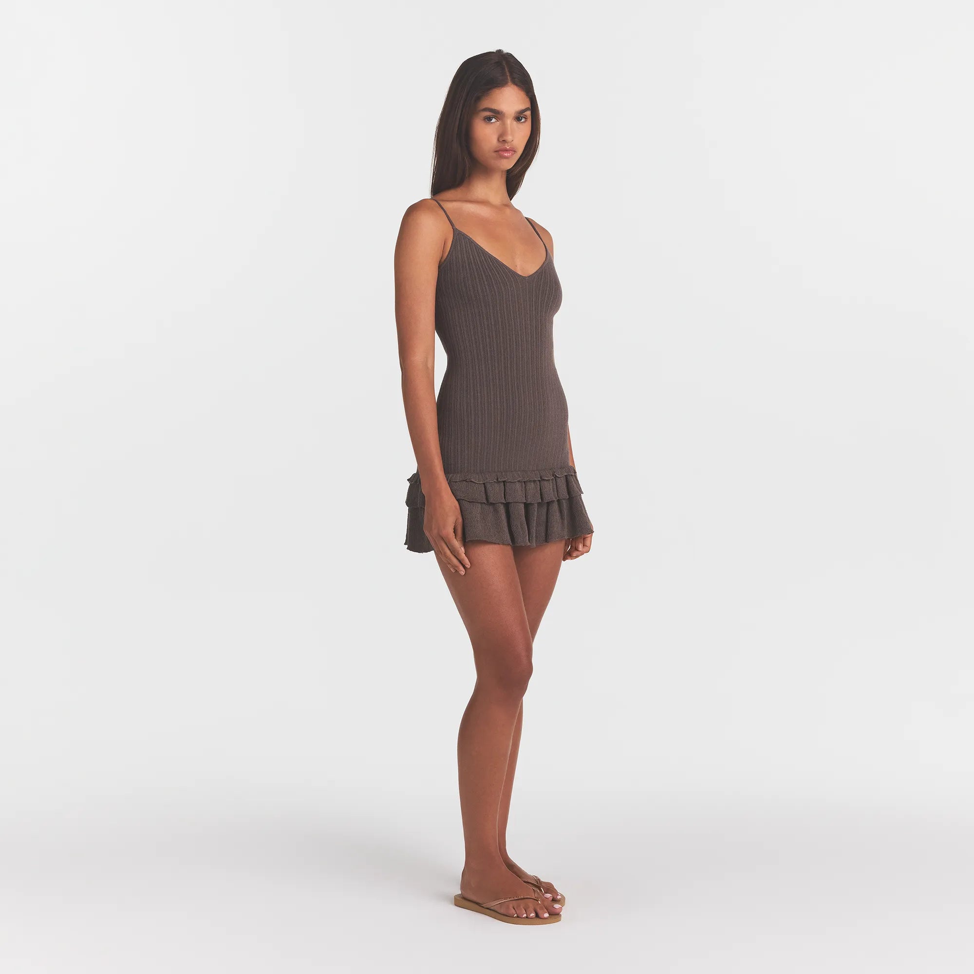 SHEER KNIT RUFFLE DRESS | AMETHYST - Image 3