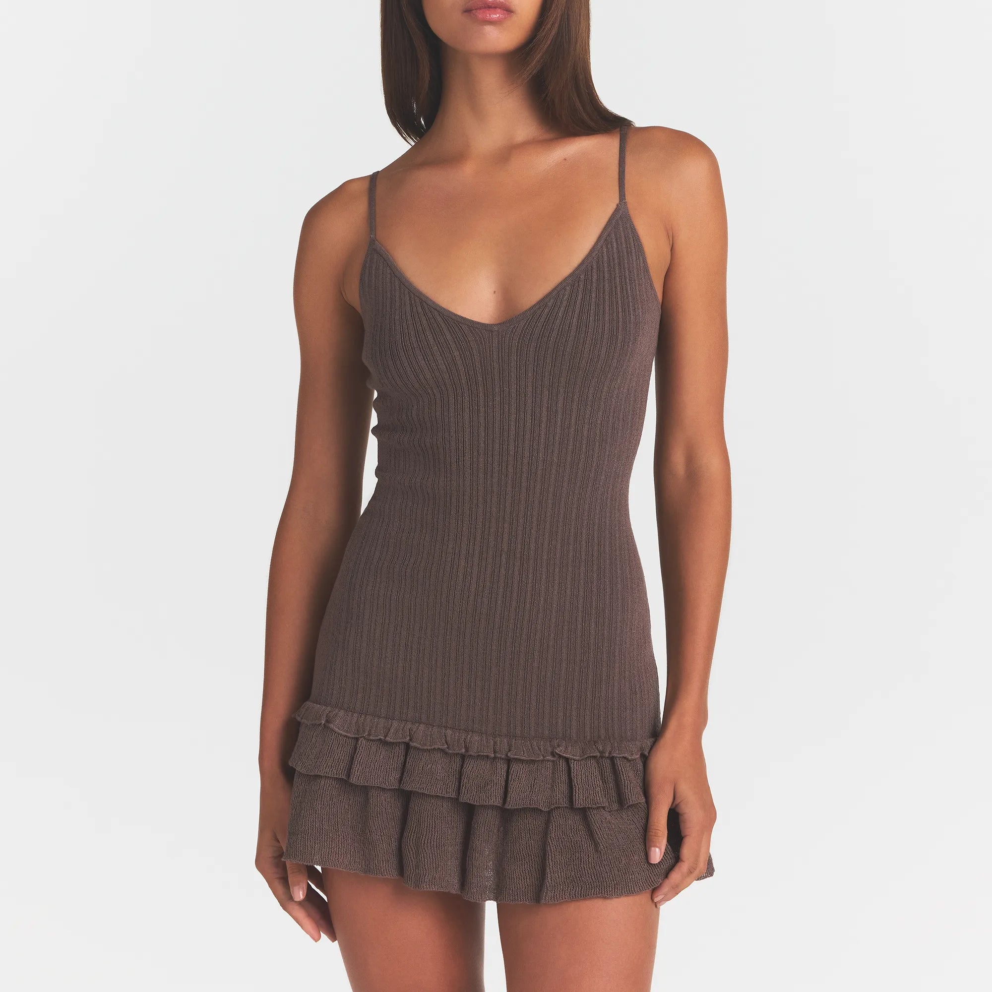 SHEER KNIT RUFFLE DRESS | AMETHYST - Image 4