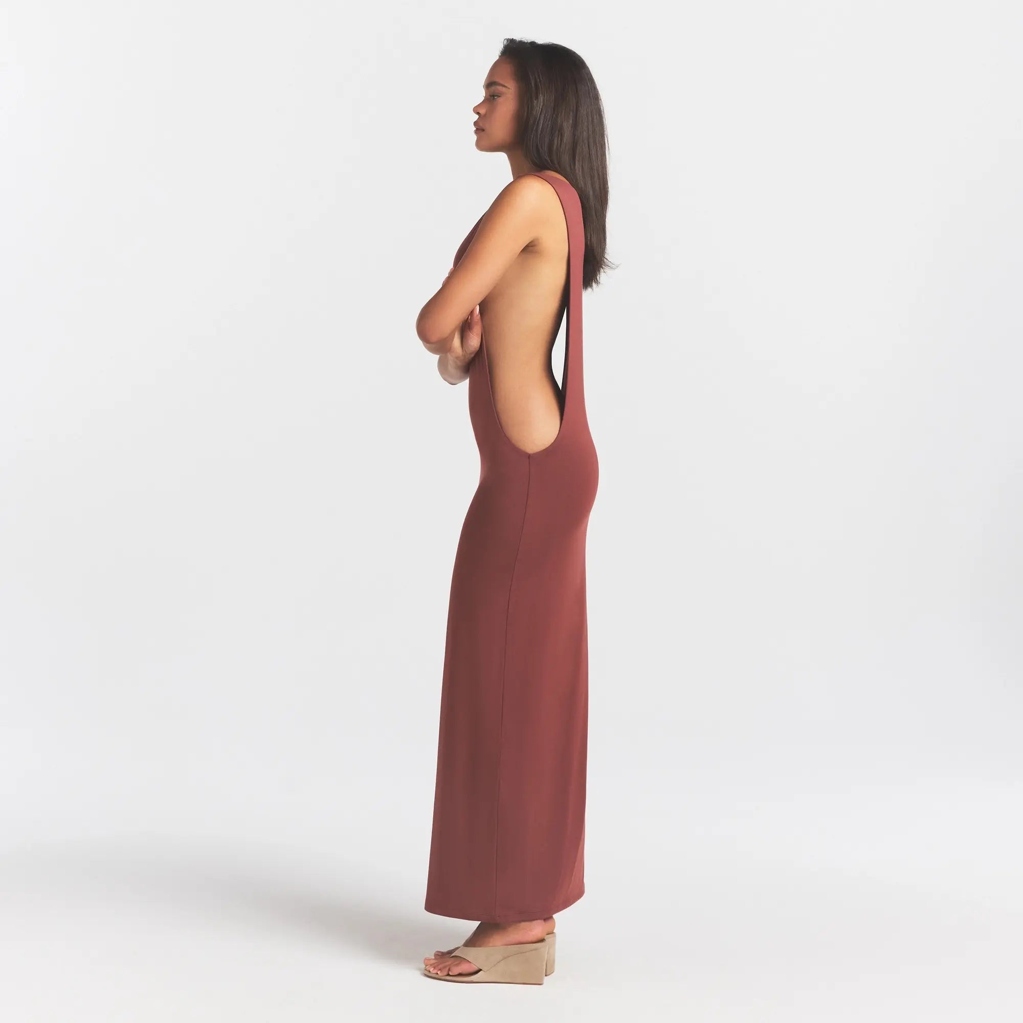 SMOOTH LAYERS CUT OUT LONG DRESS | HENNA - Image 2