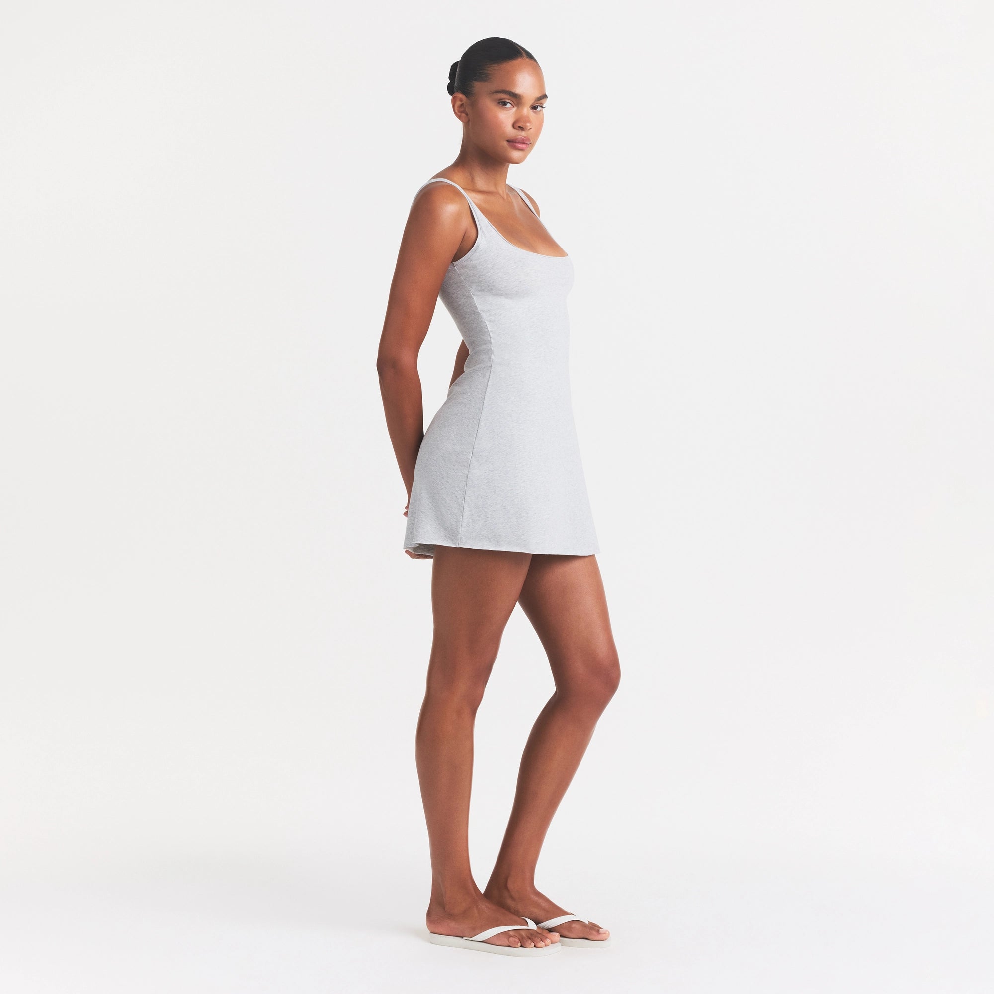COTTON JERSEY MINI DRESS | LIGHT HEATHER GREY - Image 3