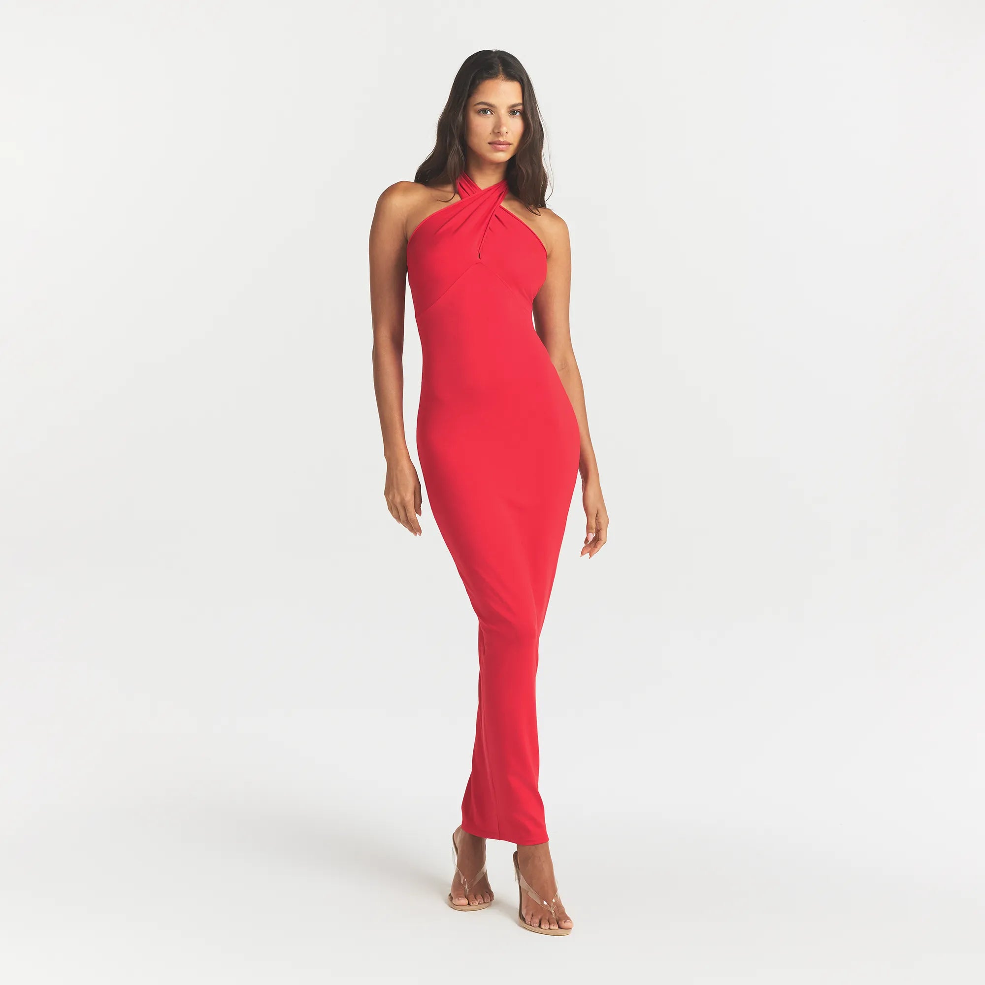 SMOOTH LAYERS CONVERTIBLE LONG DRESS | CARMINE - Image 2