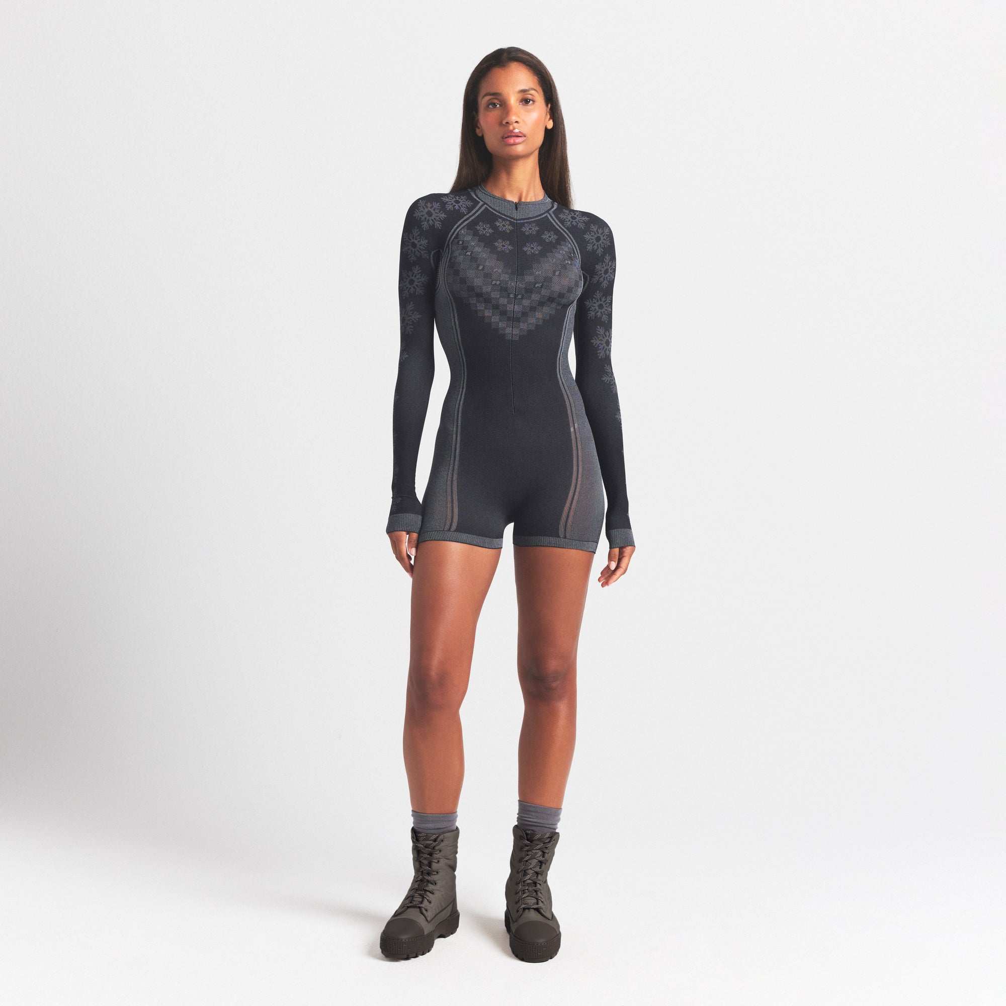 SKIMS FIRST LAYERS HALF ZIP ONESIE | OBSIDIAN WINTER FAIR ISLE - Image 2