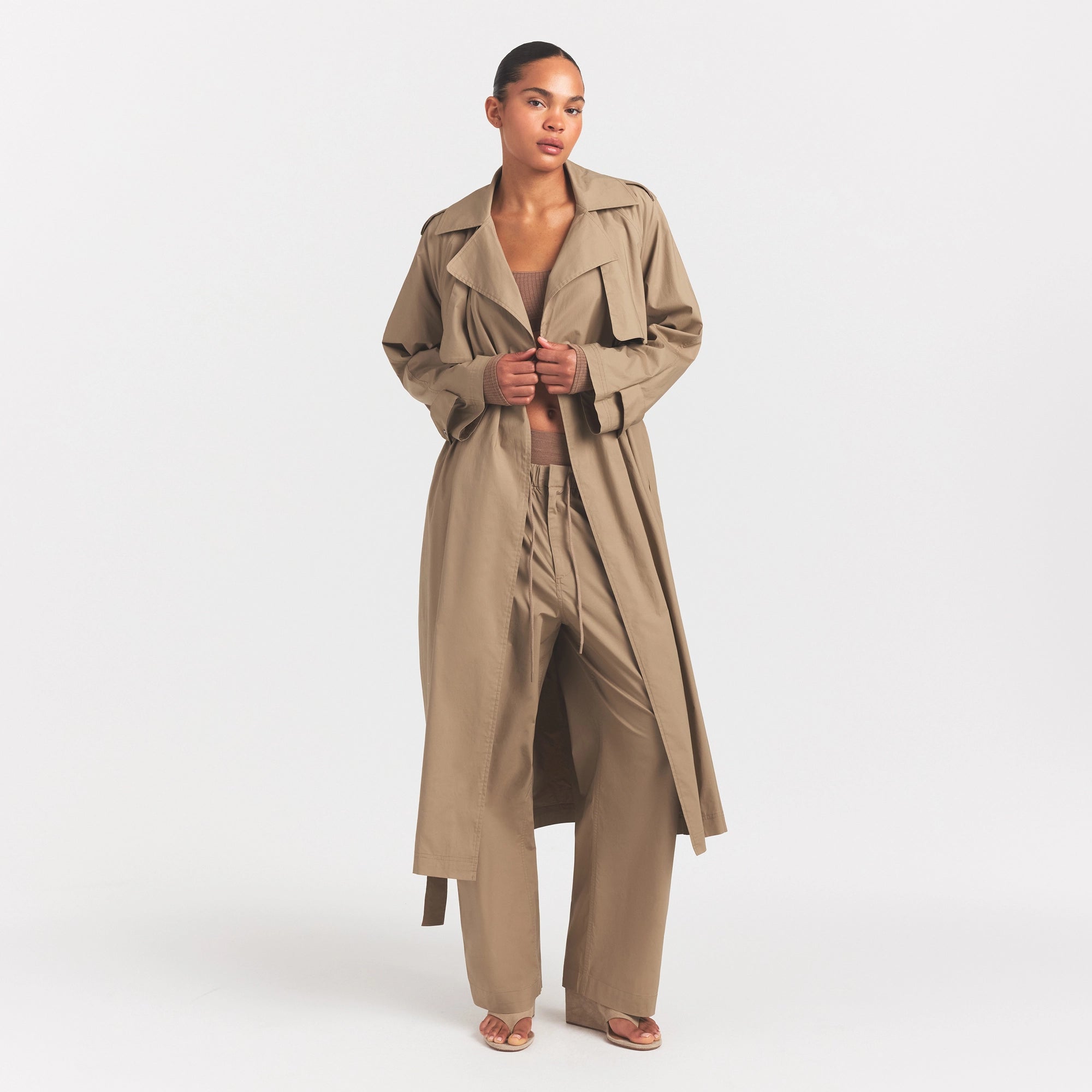 WOVEN COTTON OVERSIZED TRENCH COAT | DESERT - Image 2
