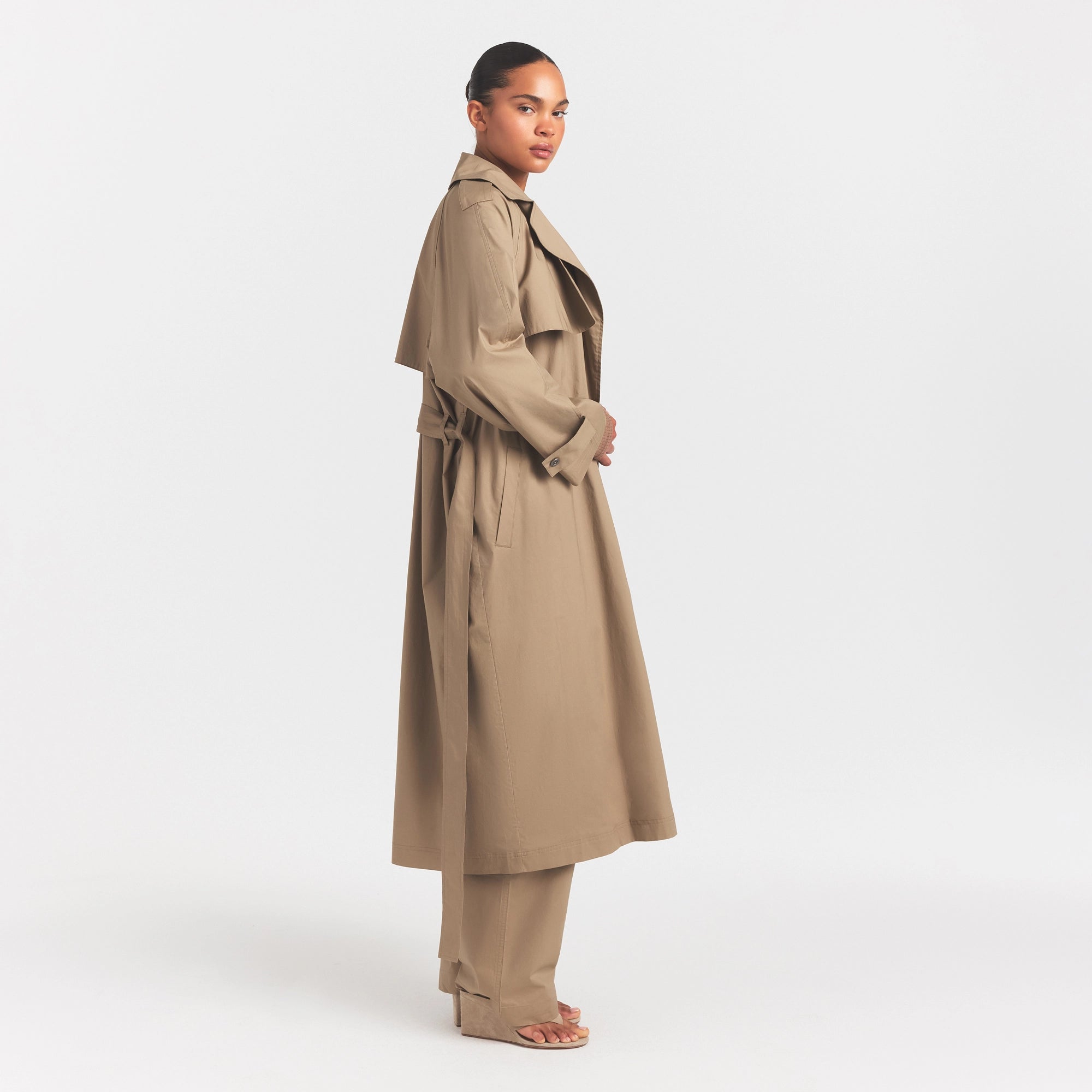 WOVEN COTTON OVERSIZED TRENCH COAT | DESERT - Image 5