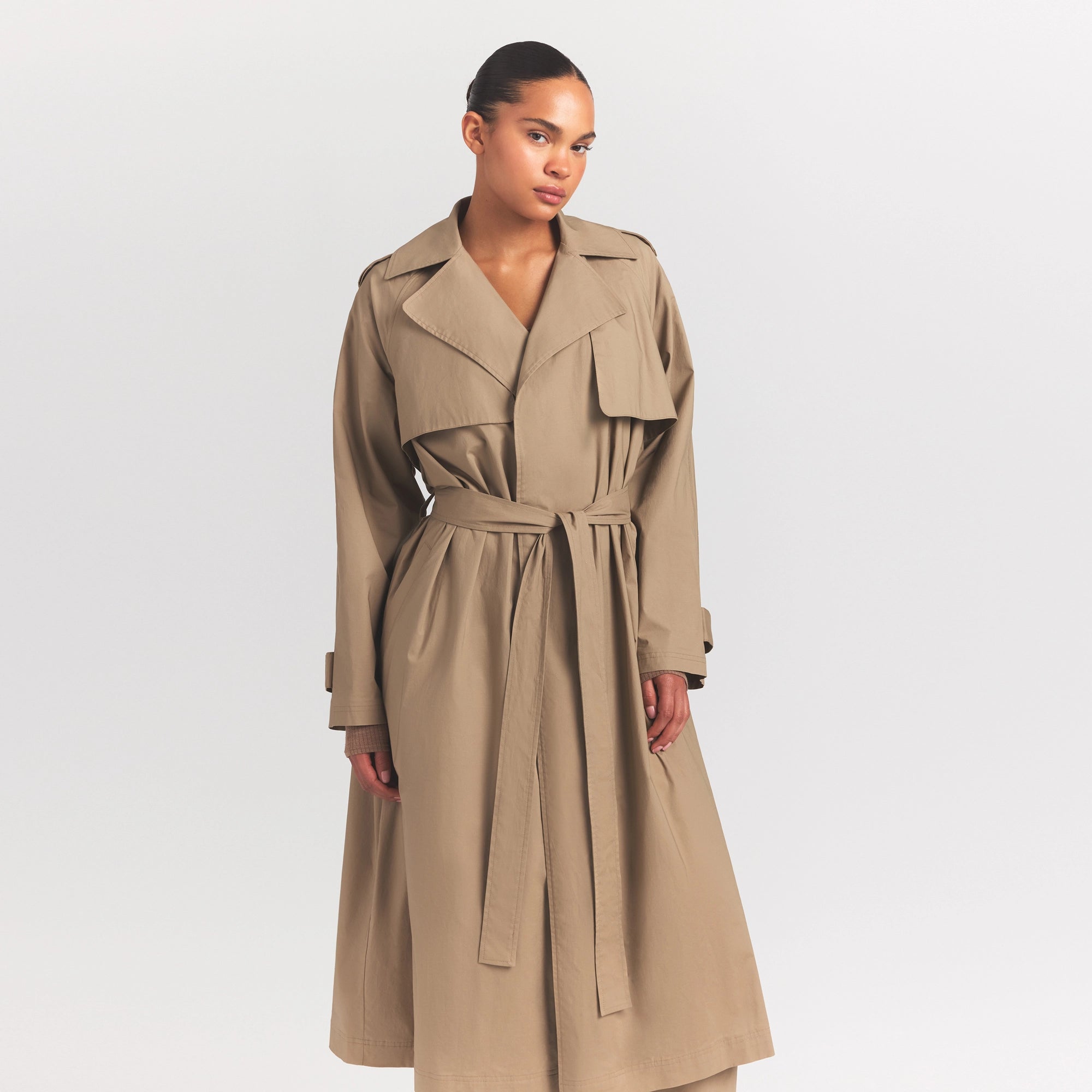 WOVEN COTTON OVERSIZED TRENCH COAT | DESERT - Image 3