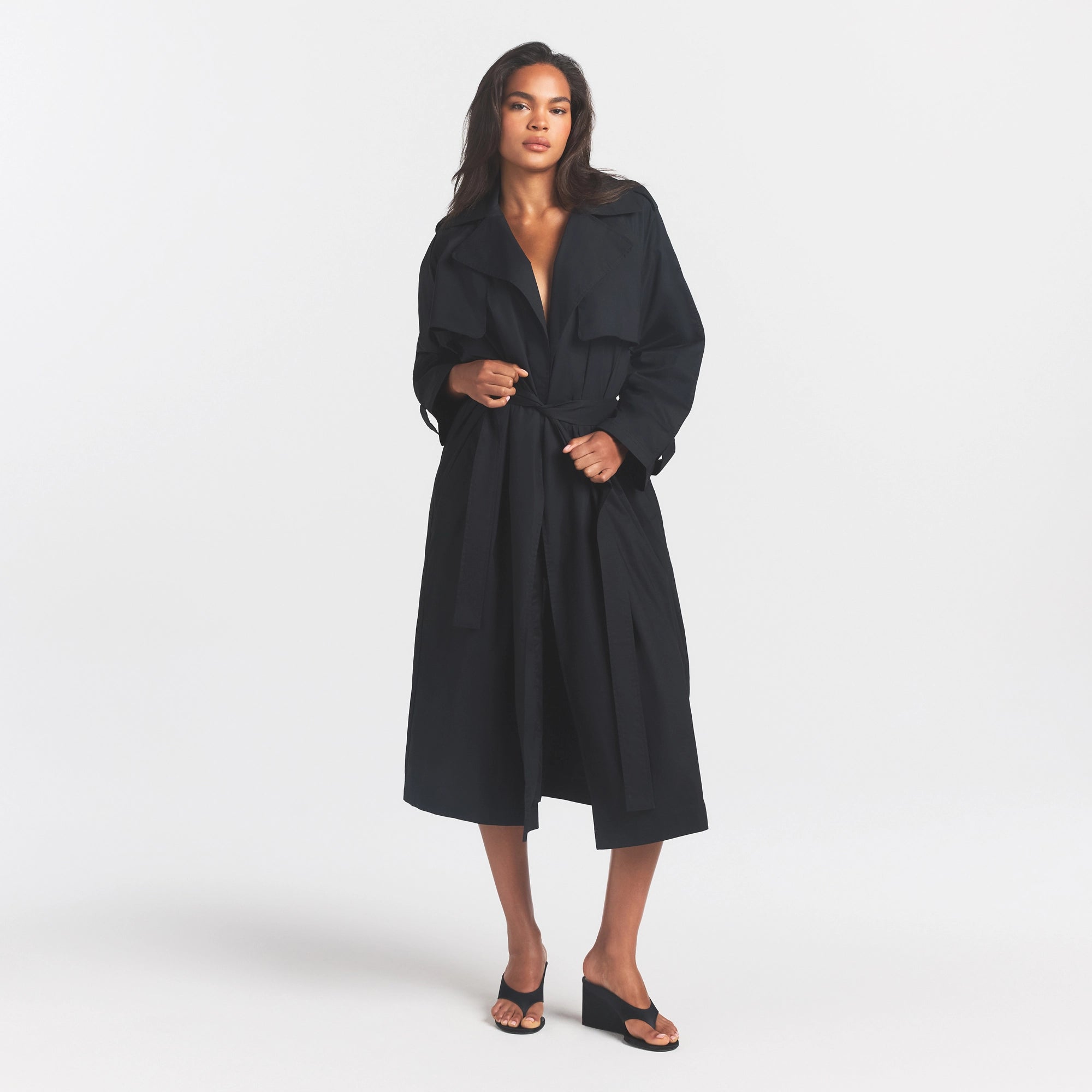 WOVEN COTTON OVERSIZED TRENCH COAT | ONYX - Image 2