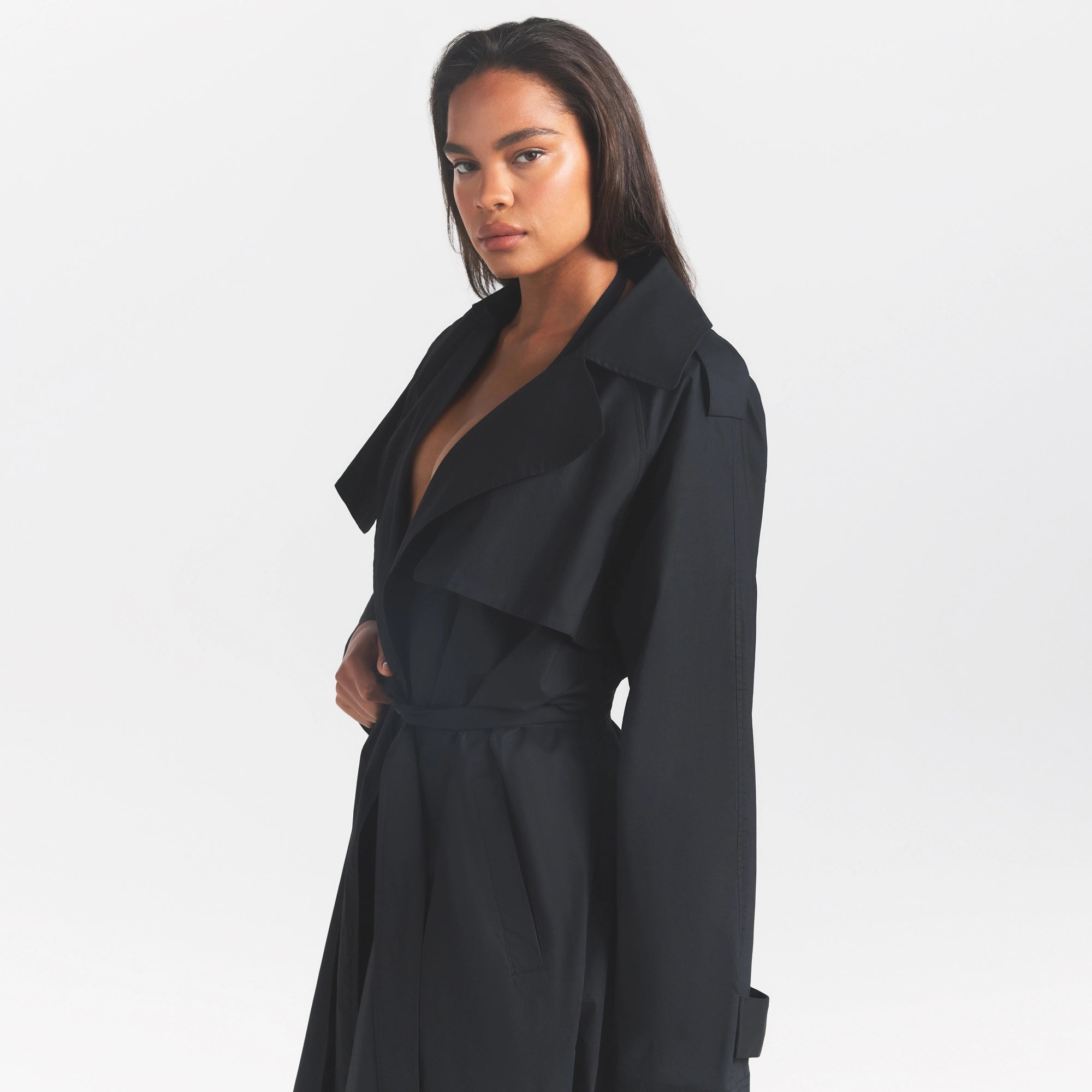 WOVEN COTTON OVERSIZED TRENCH COAT | ONYX - Image 3