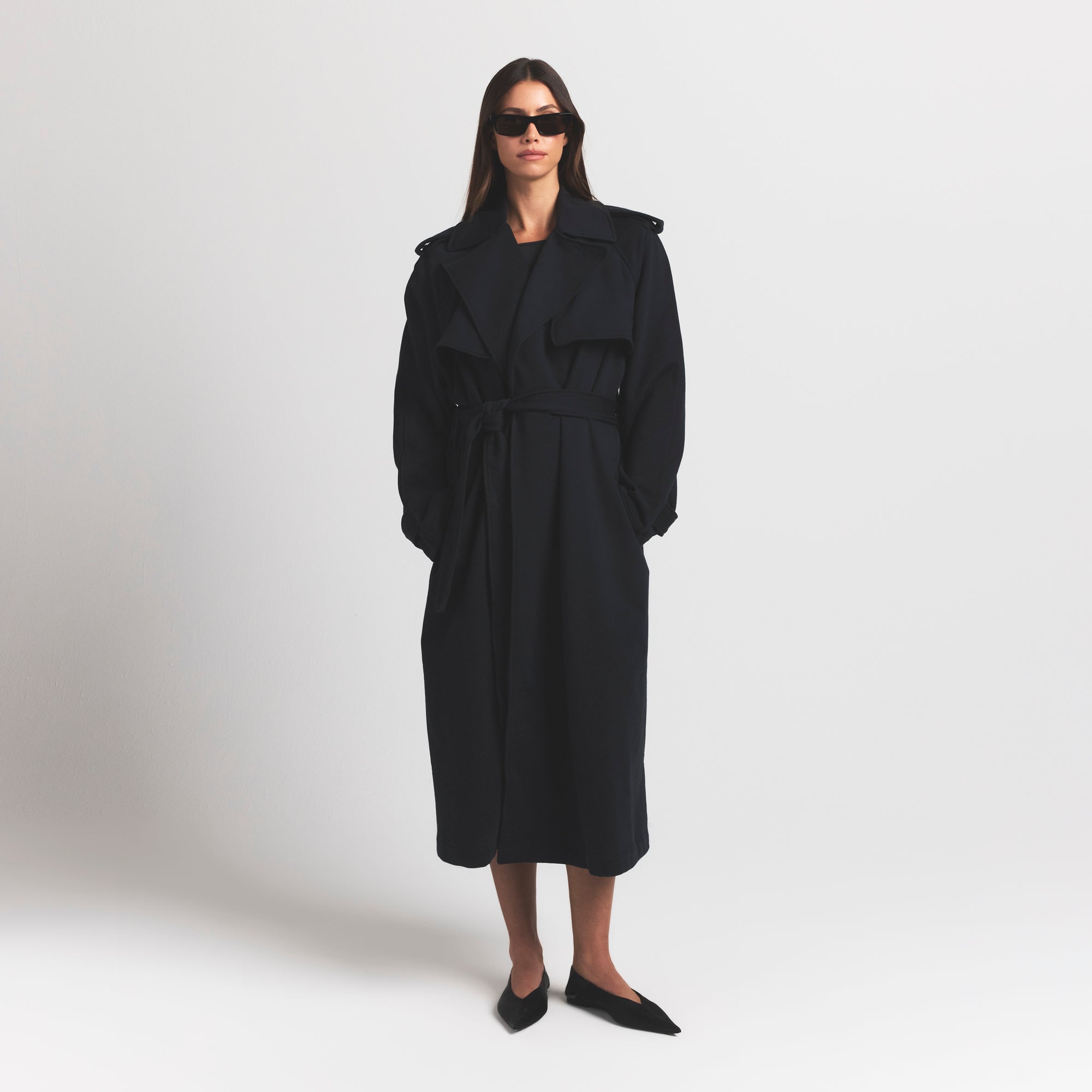 BOYFRIEND FLEECE OVERSIZED TRENCH COAT | ONYX - Image 2