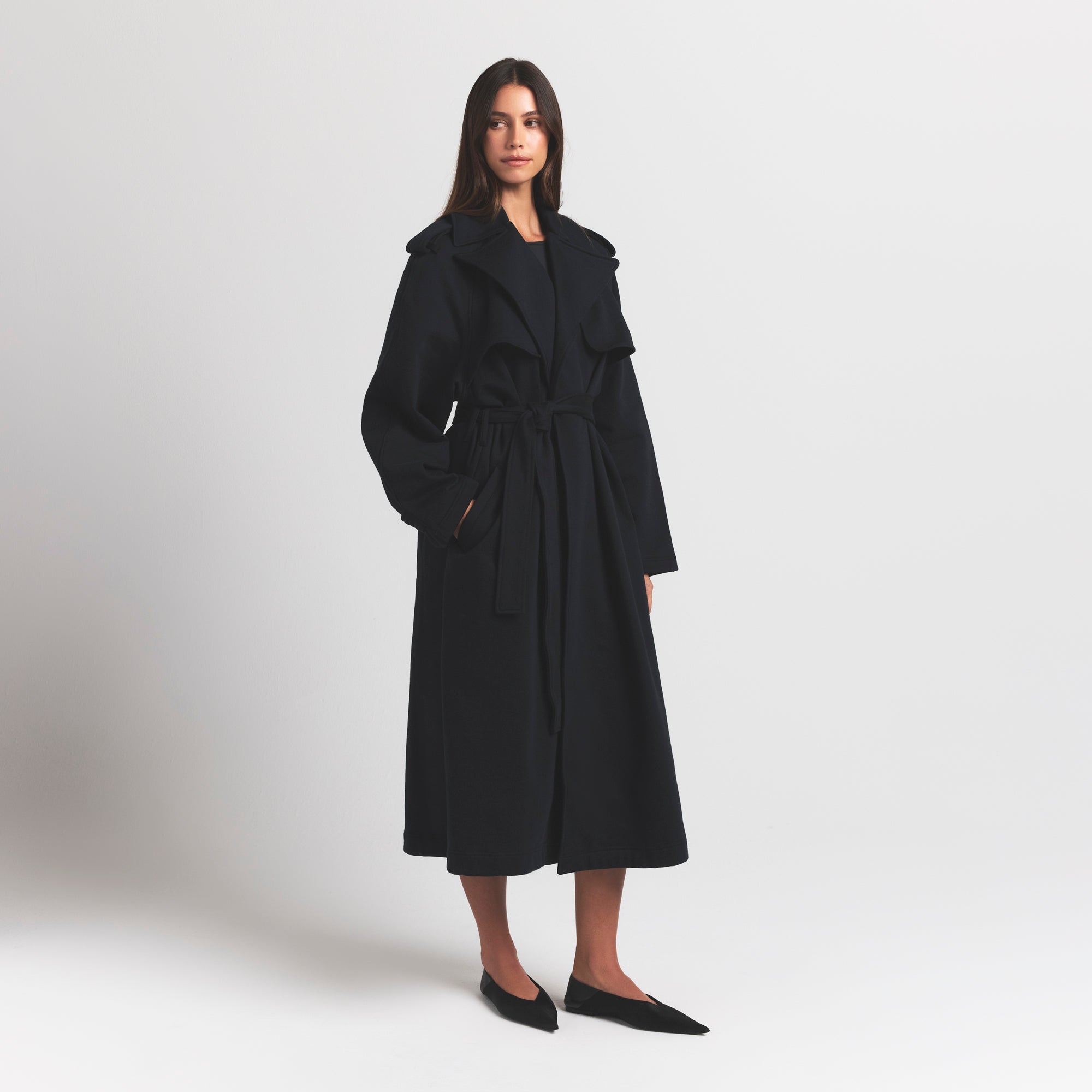 BOYFRIEND FLEECE OVERSIZED TRENCH COAT | ONYX - Image 3