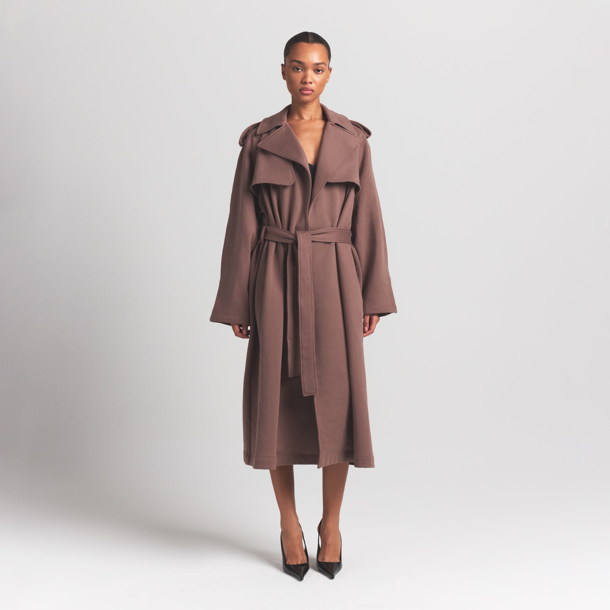 BOYFRIEND FLEECE OVERSIZED TRENCH COAT | UMBER - Image 2