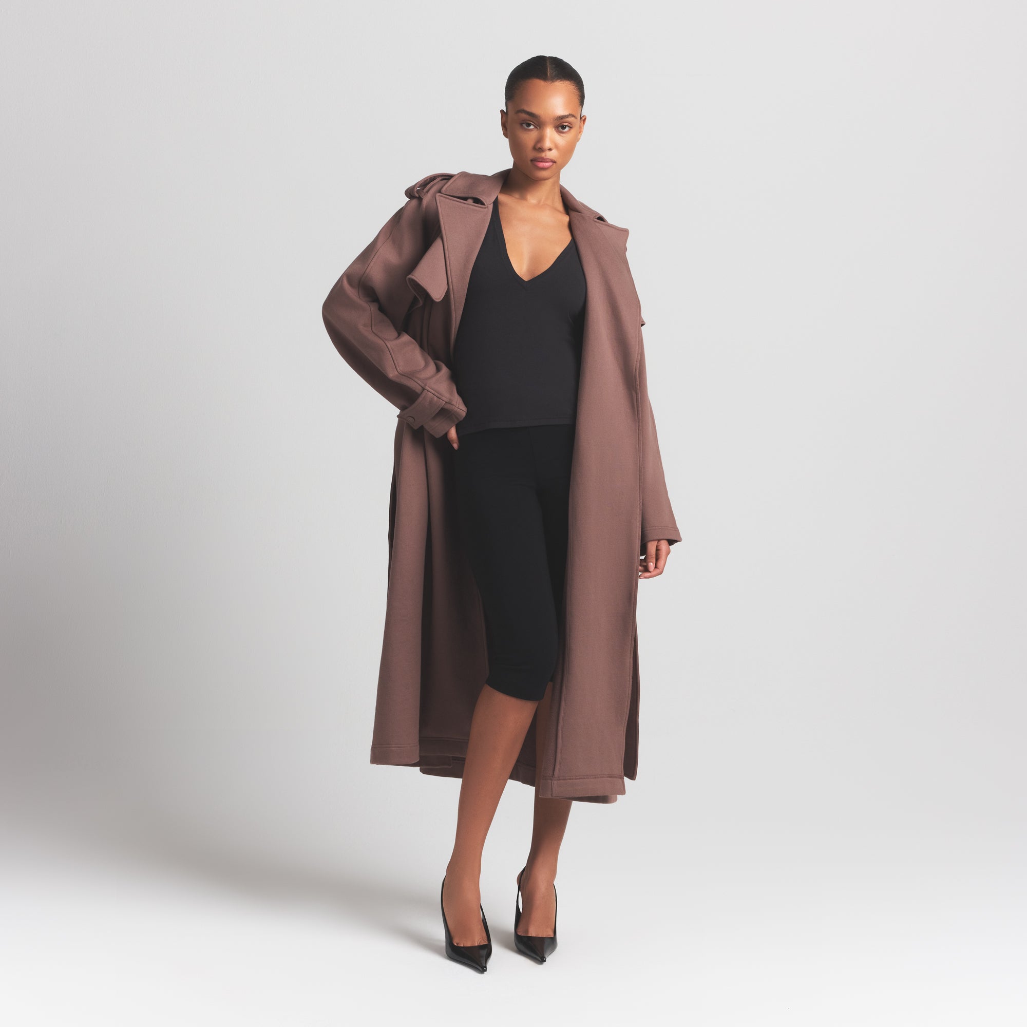 BOYFRIEND FLEECE OVERSIZED TRENCH COAT | UMBER - Image 4