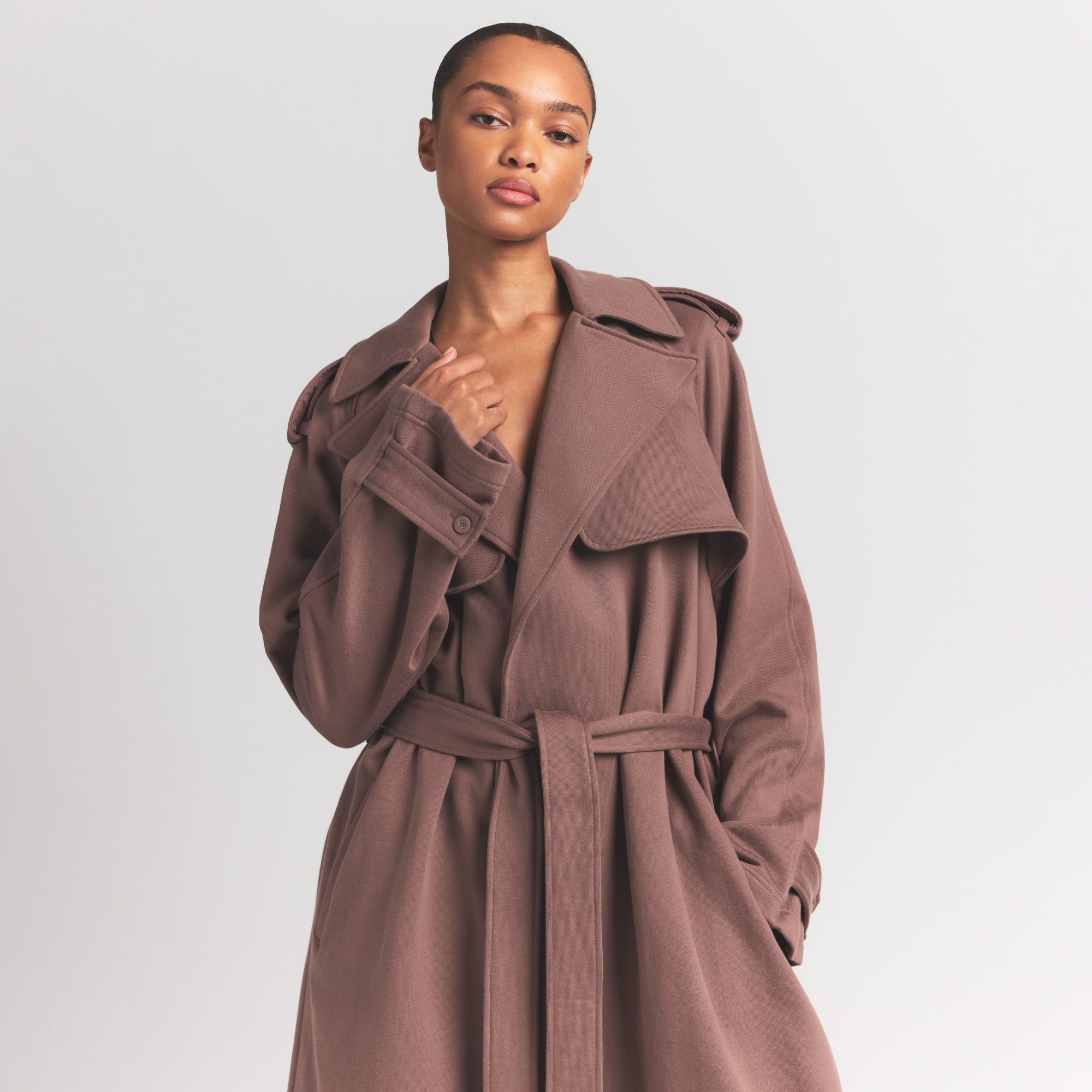 BOYFRIEND FLEECE OVERSIZED TRENCH COAT | UMBER - Image 3