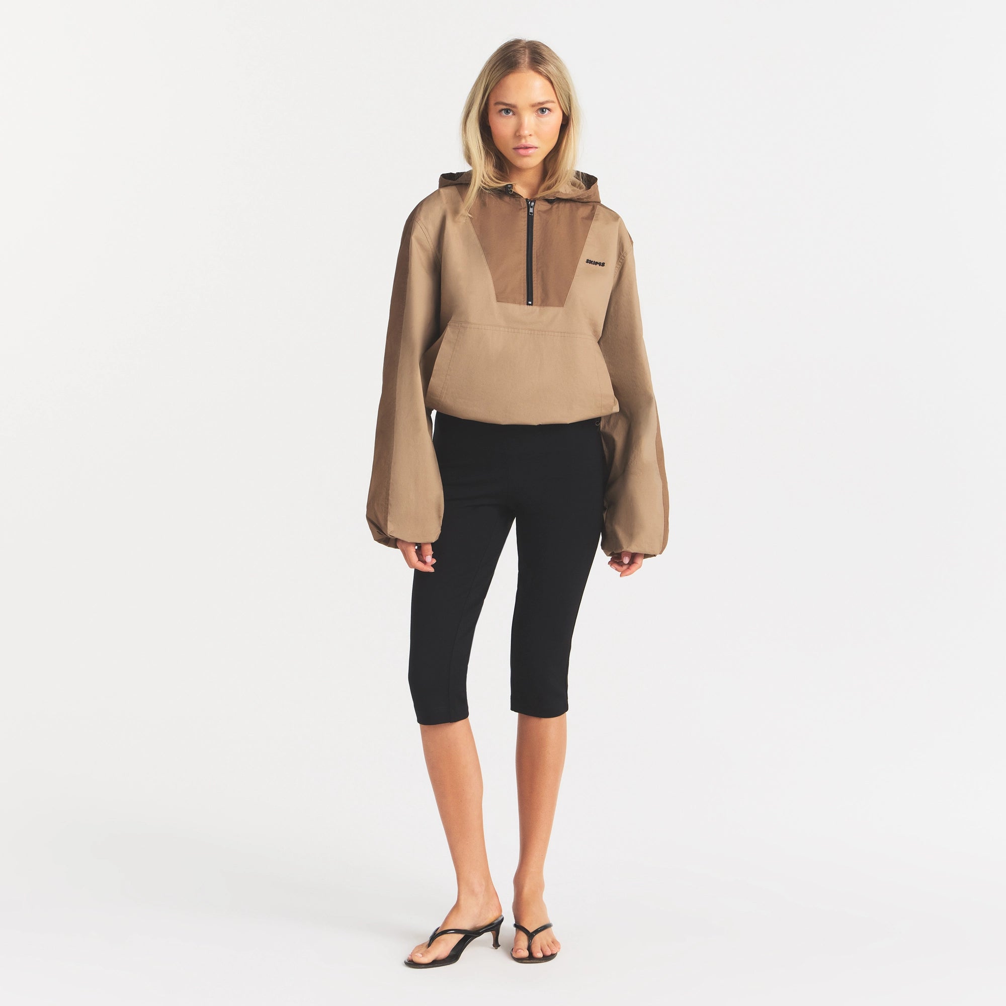 WOVEN COTTON HALF ZIP PULLOVER | DESERT - Image 2