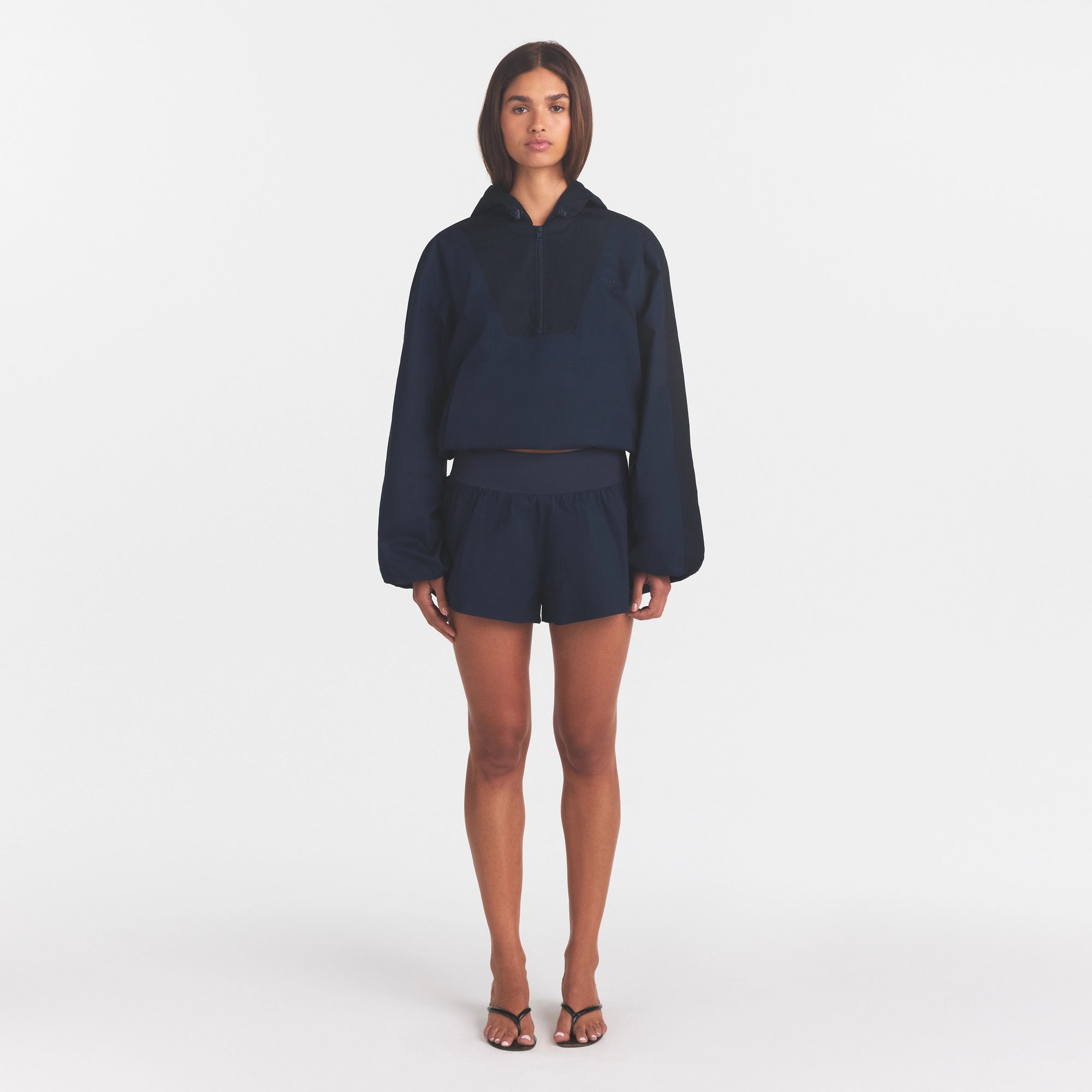 WOVEN COTTON HALF ZIP PULLOVER | NAVY - Image 3