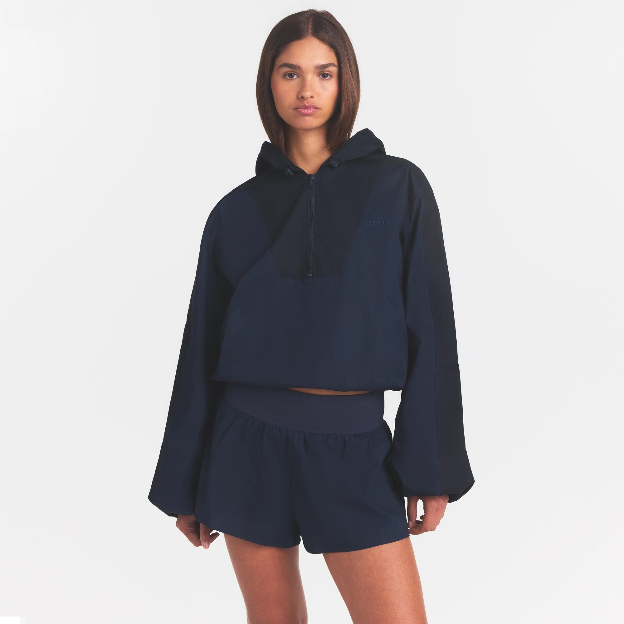 WOVEN COTTON HALF ZIP PULLOVER | NAVY - Image 2