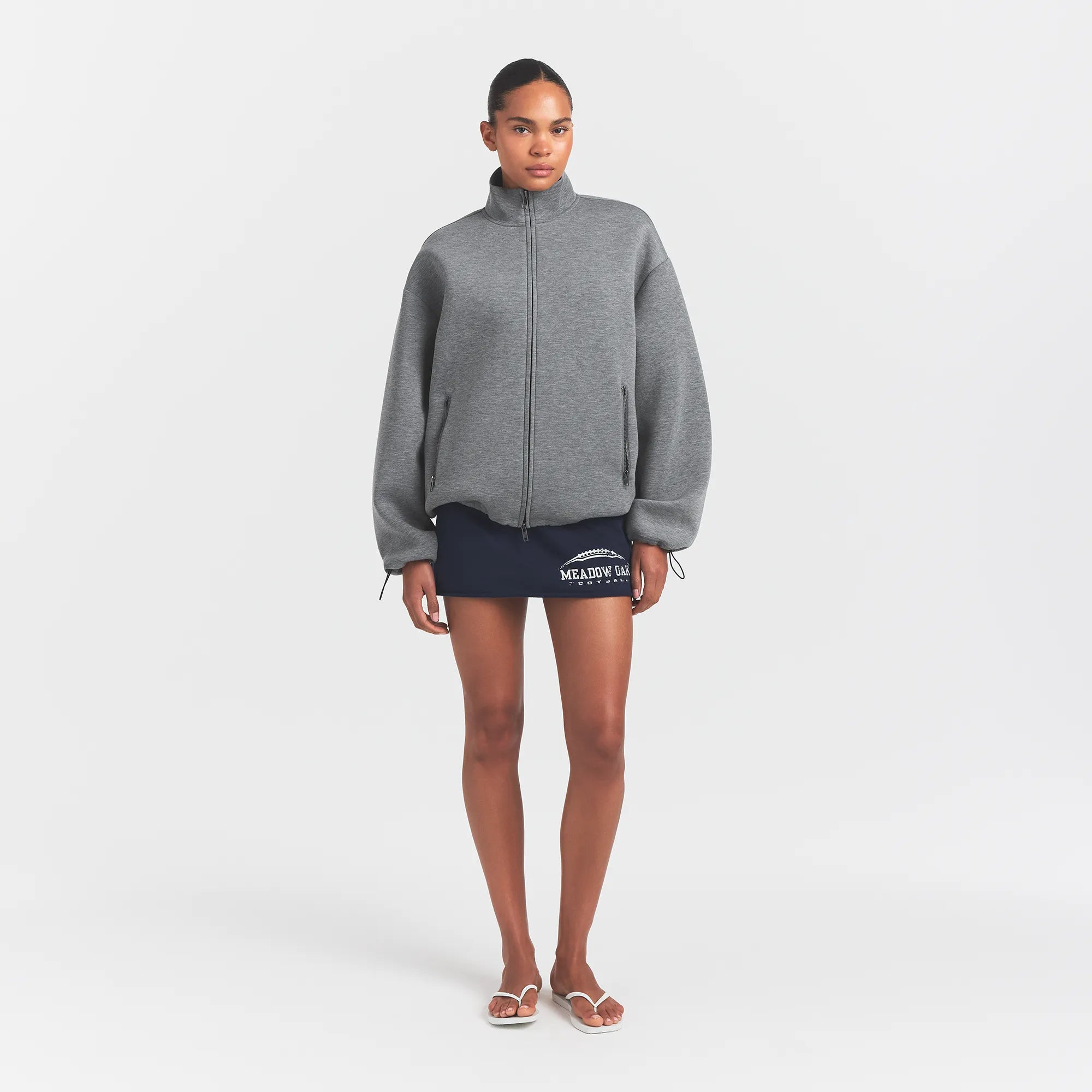 NEOPRENE OUTERWEAR OVERSIZED MOCK NECK JACKET | DARK HEATHER GREY - Image 2