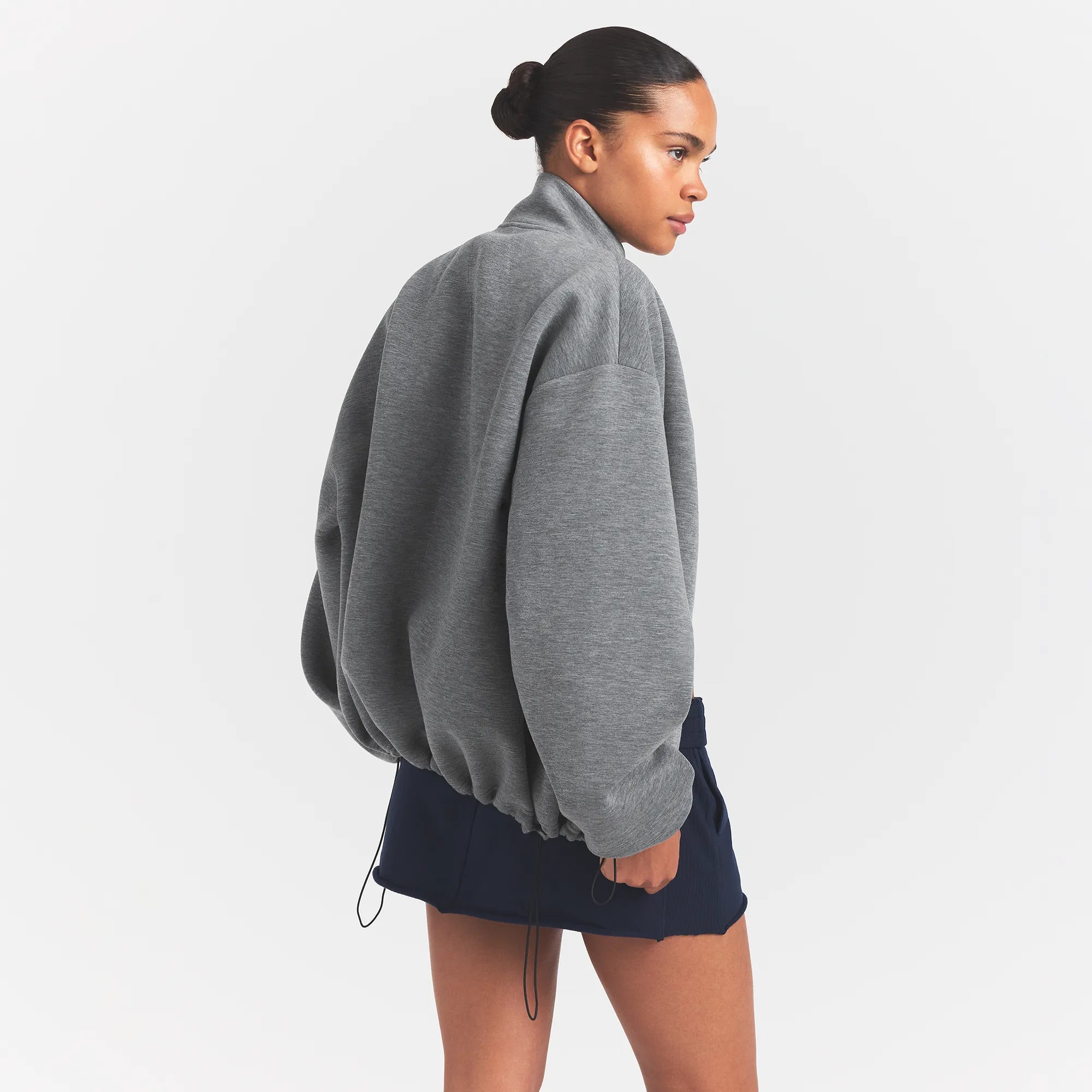 NEOPRENE OUTERWEAR OVERSIZED MOCK NECK JACKET | DARK HEATHER GREY - Image 5