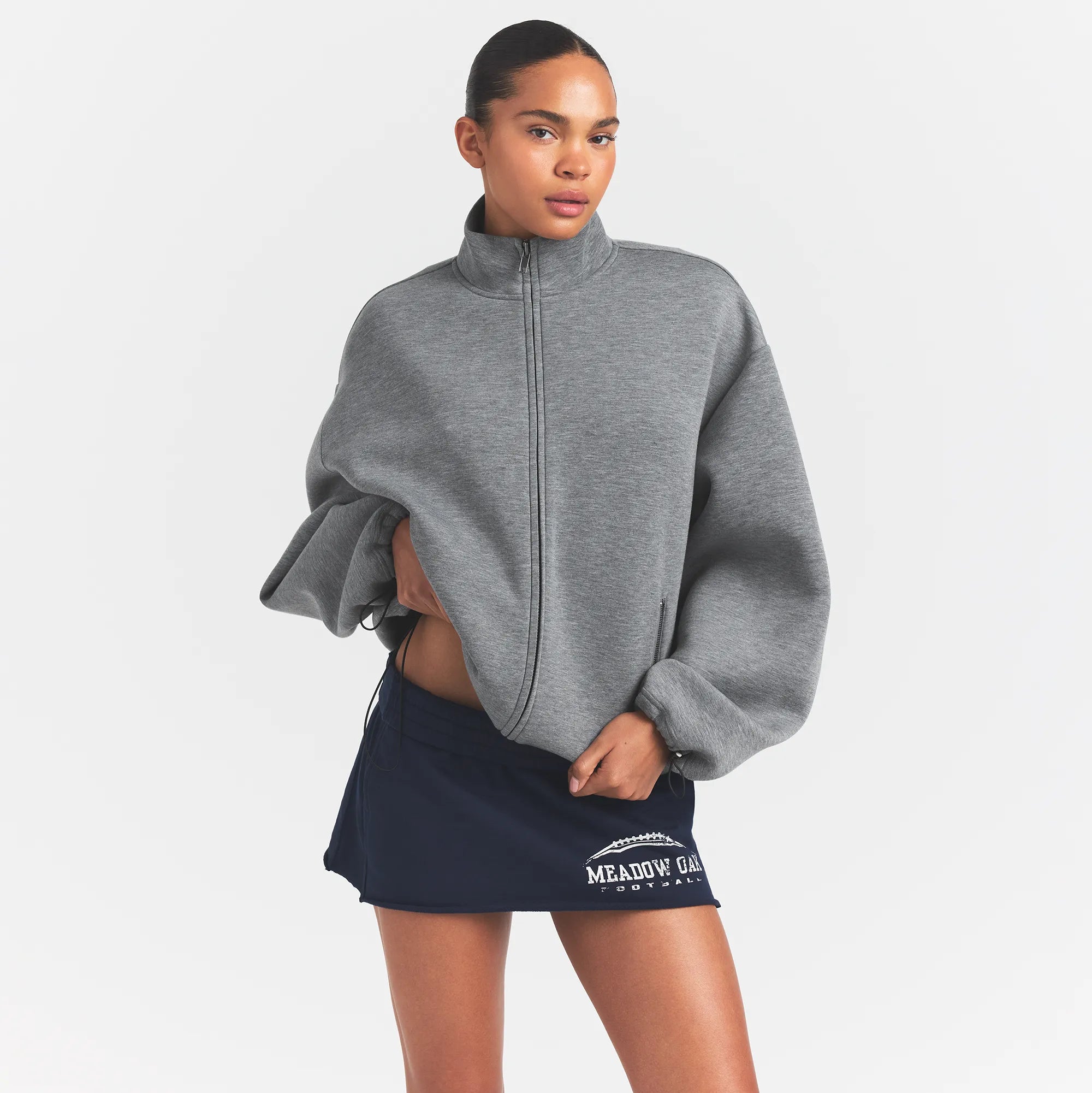 NEOPRENE OUTERWEAR OVERSIZED MOCK NECK JACKET | DARK HEATHER GREY - Image 3