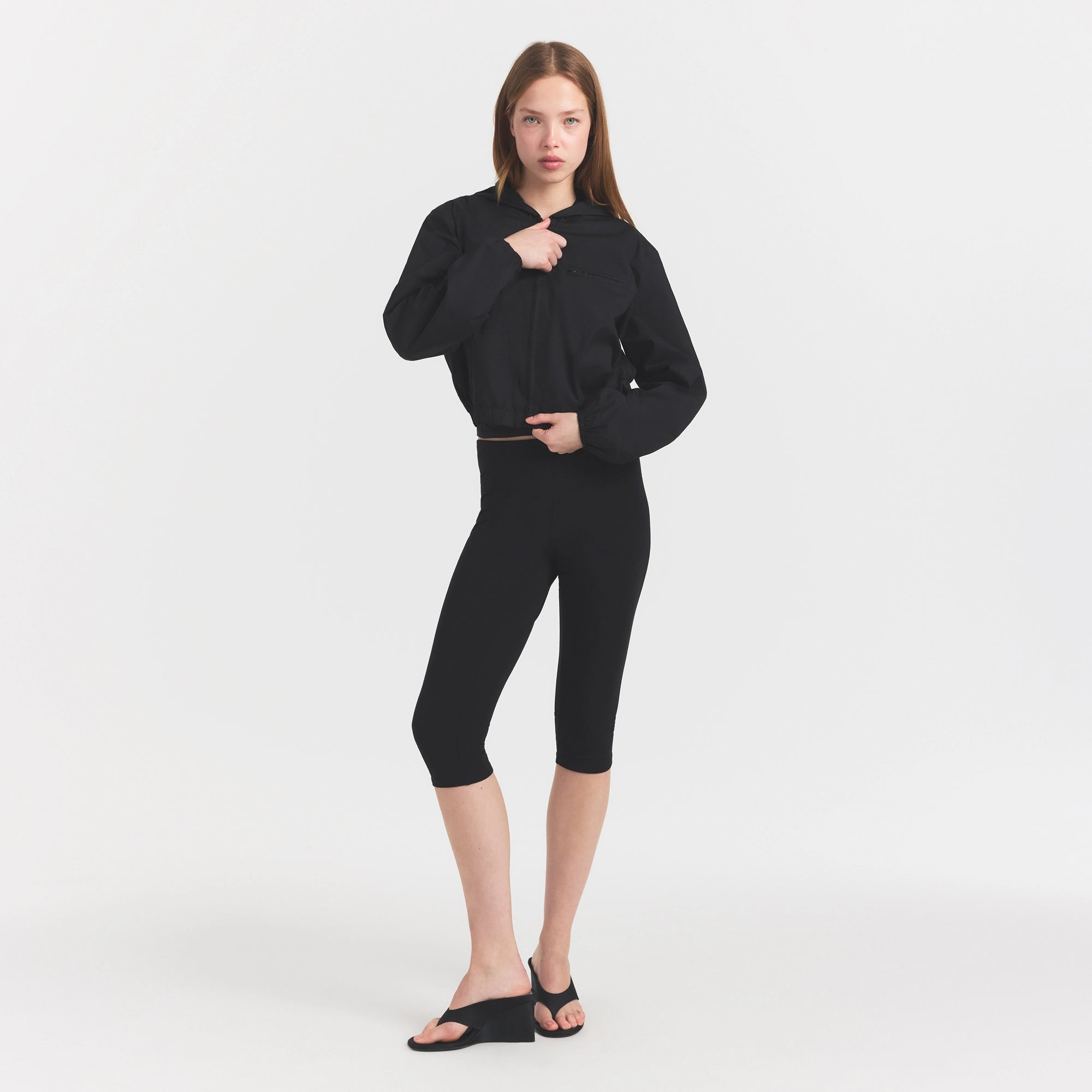 WOVEN COTTON CROPPED ZIP UP JACKET | ONYX - Image 2