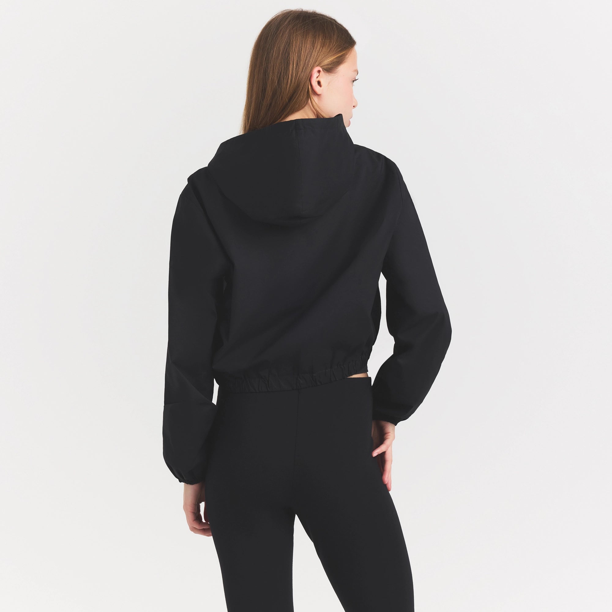 WOVEN COTTON CROPPED ZIP UP JACKET | ONYX - Image 4