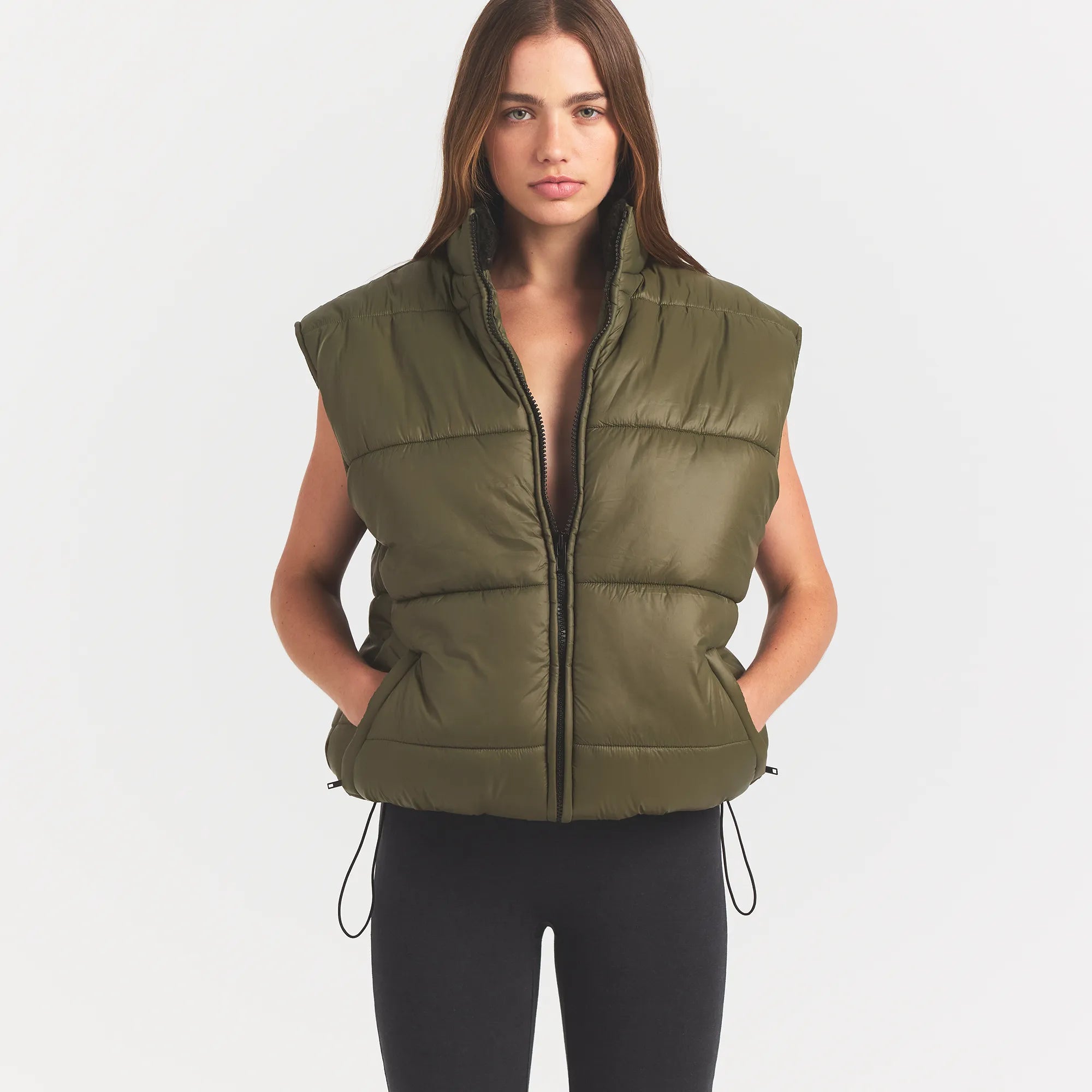 LIGHTWEIGHT PUFFER OVERSIZED VEST | OLIVE - Image 5