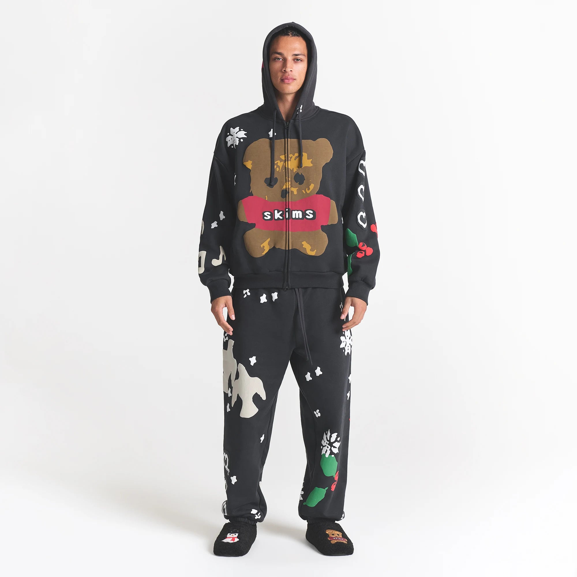 CACTUS PLANT FLEA MARKET X SKIMS HEAVYWEIGHT FLEECE MENS RELAXED ZIP UP HOODIE | ONYX TEDDY BEAR PRINT - Image 2