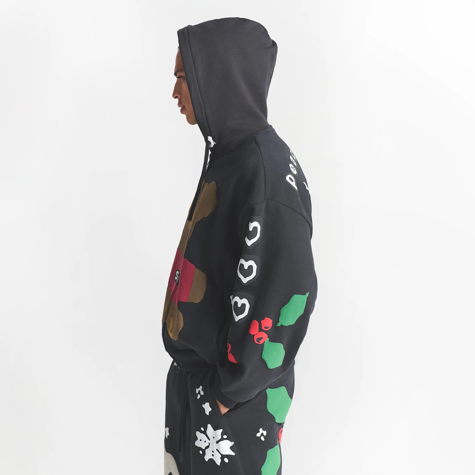 CACTUS PLANT FLEA MARKET X SKIMS HEAVYWEIGHT FLEECE MENS RELAXED ZIP UP HOODIE | ONYX TEDDY BEAR PRINT - Image 4