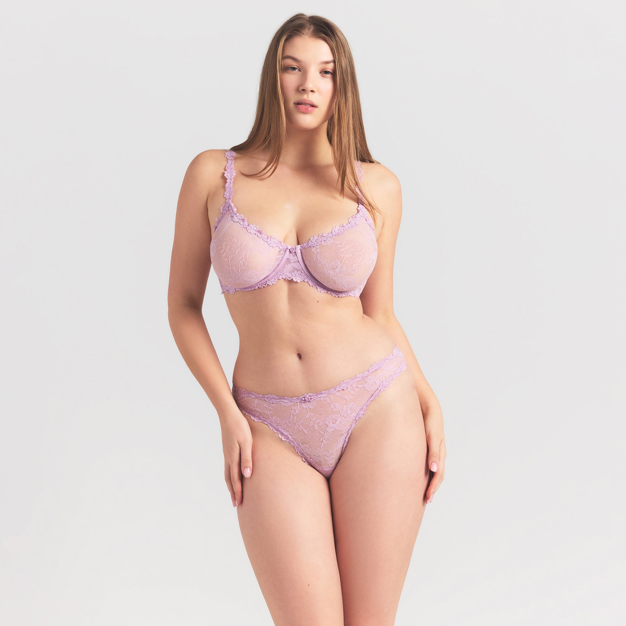 STRETCH LACE DIPPED THONG | BABY PINK - Image 2