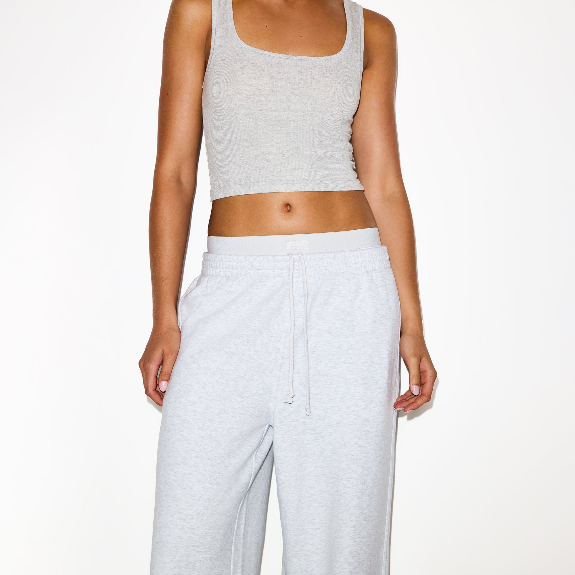COTTON FLEECE OVERSIZED DOUBLE WAISTBAND PANT | LIGHT HEATHER GREY - Image 3