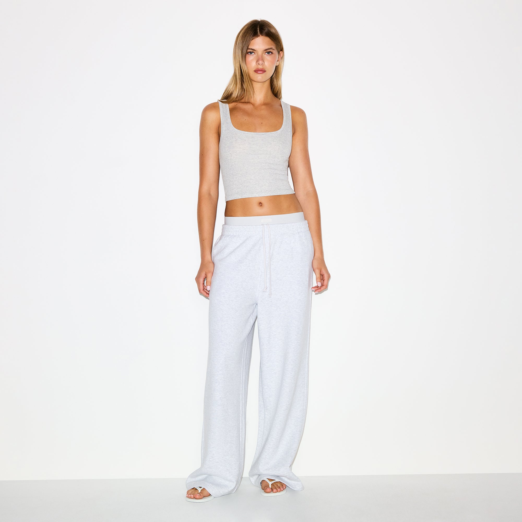 COTTON FLEECE OVERSIZED DOUBLE WAISTBAND PANT | LIGHT HEATHER GREY - Image 2