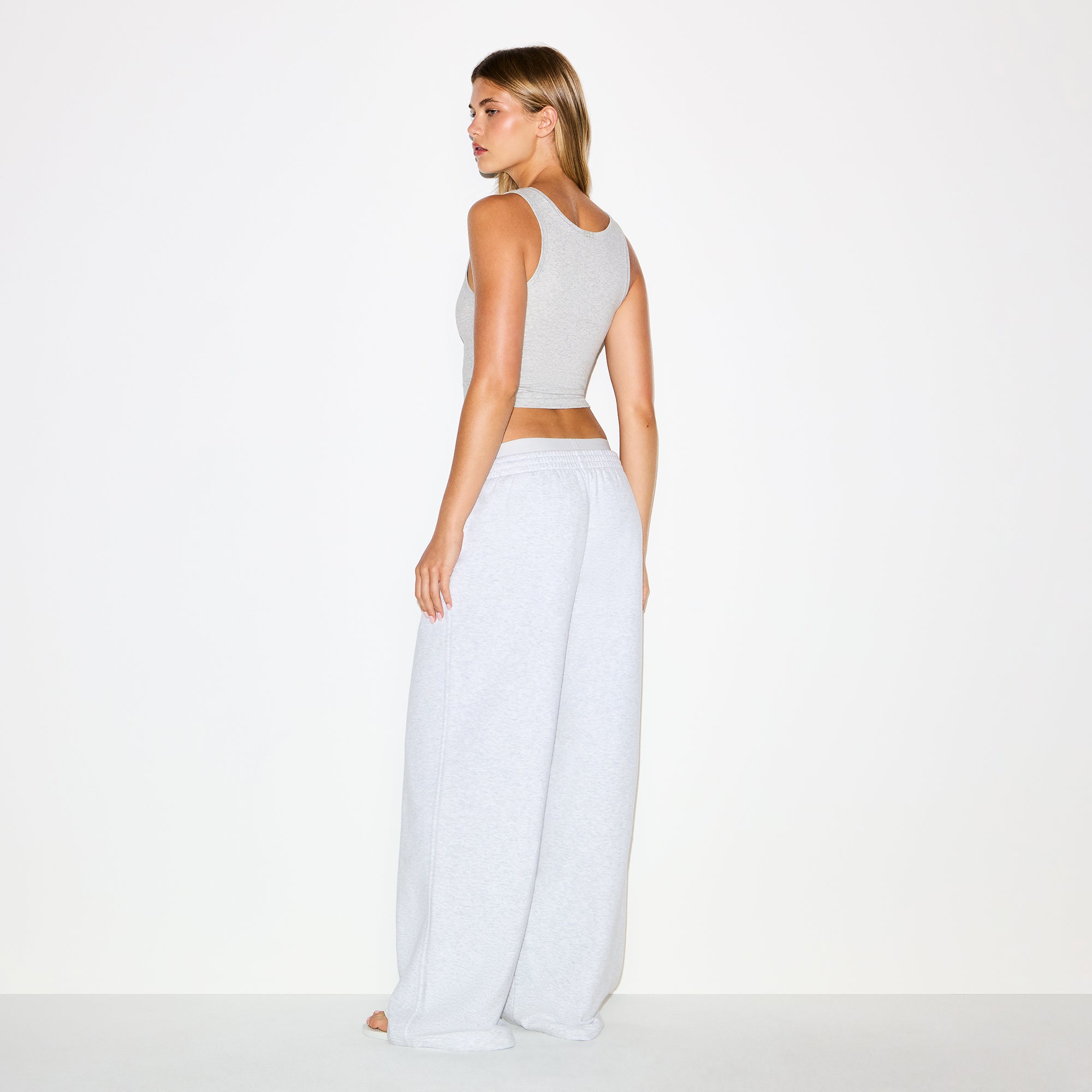 COTTON FLEECE OVERSIZED DOUBLE WAISTBAND PANT | LIGHT HEATHER GREY - Image 5
