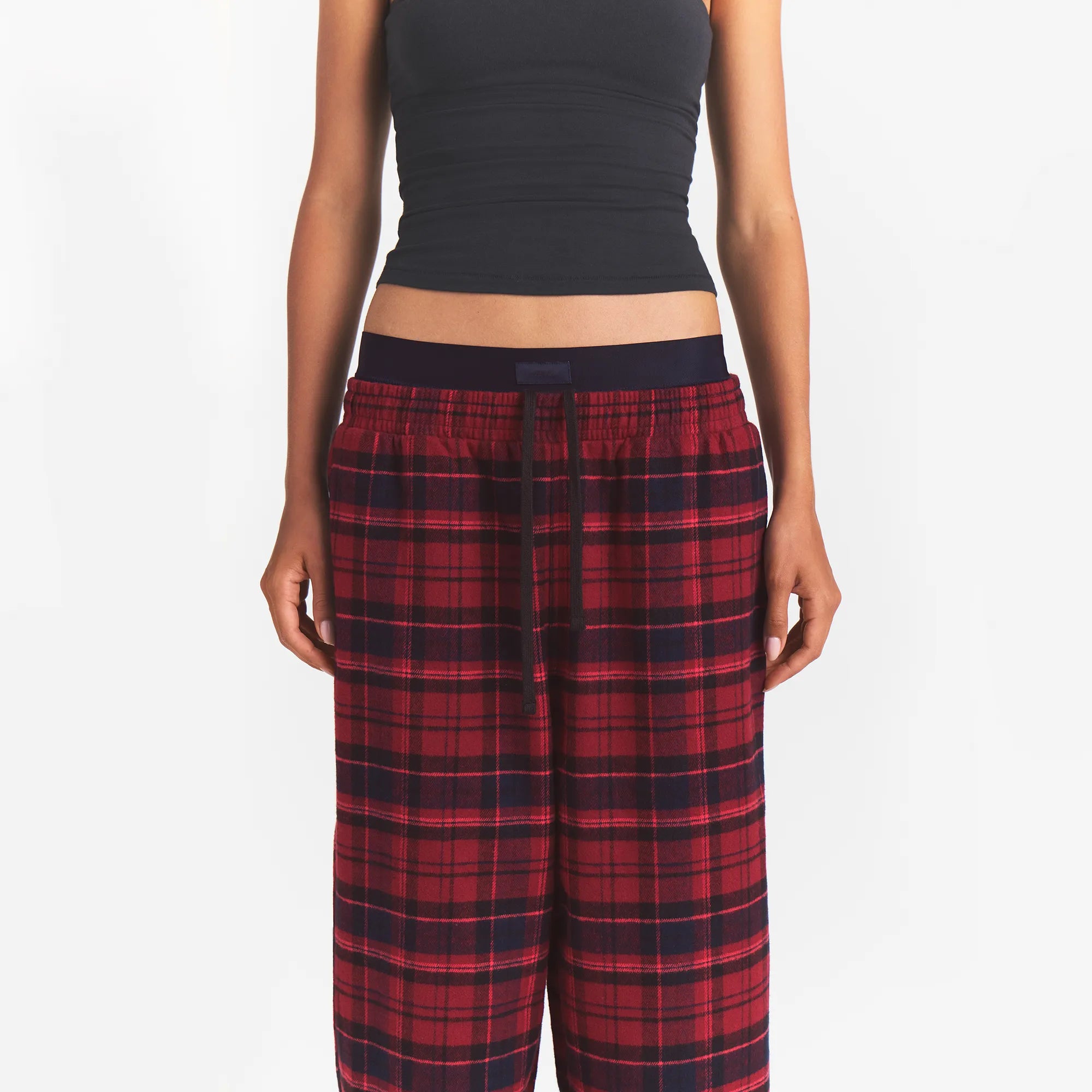 OUTDOOR FLANNEL OVERSIZED DOUBLE WAISTBAND PANT | MERLOT CABIN PLAID - Image 3