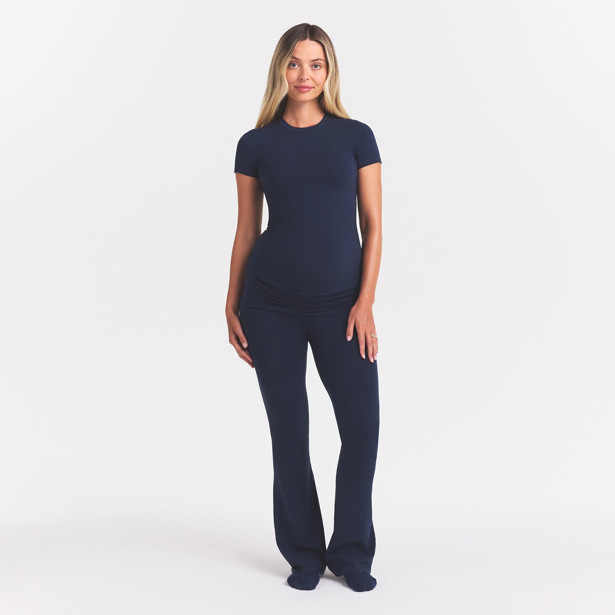 COTTON JERSEY MATERNITY FOLDOVER PANT | NAVY - Image 3