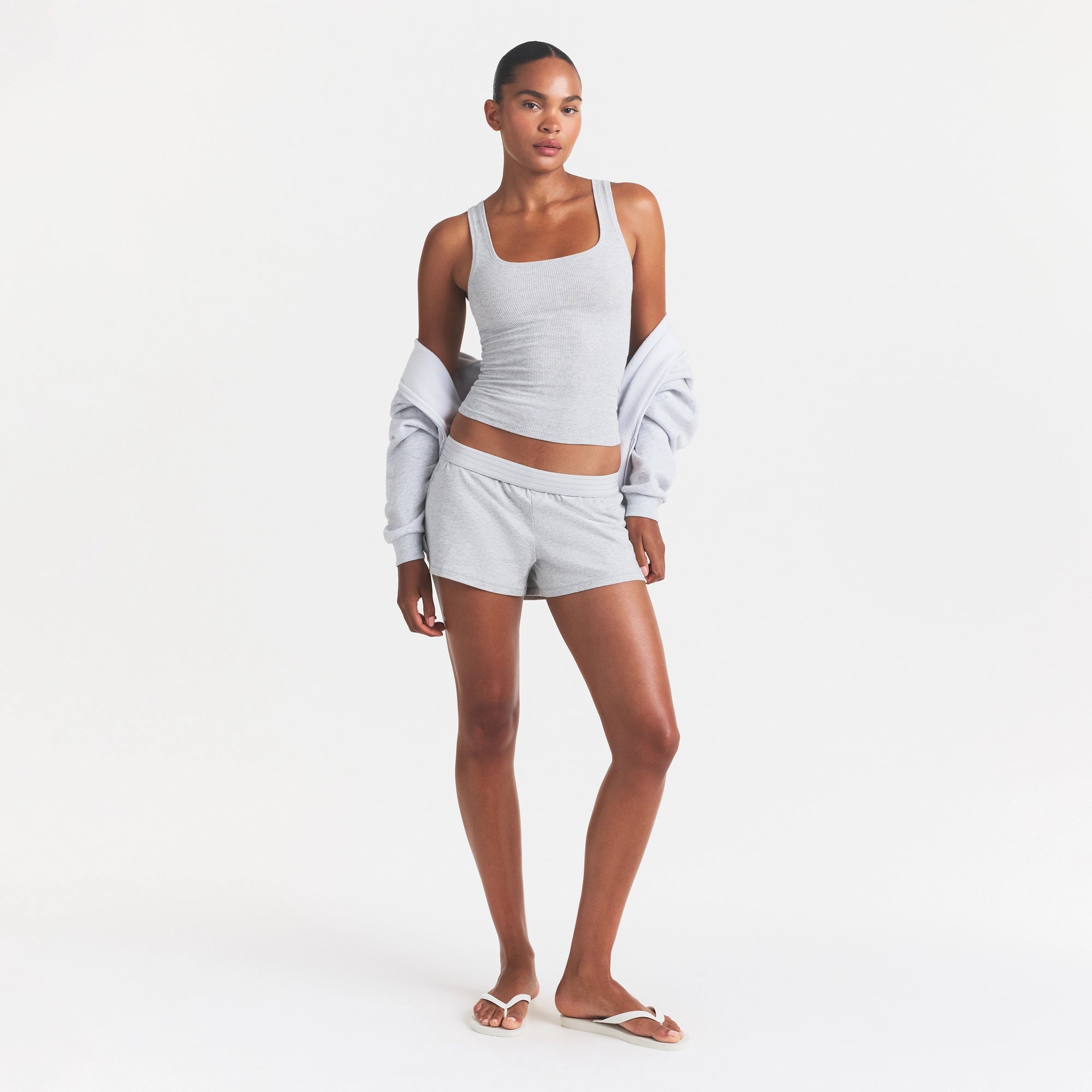 COTTON JERSEY LOOSE SHORT | LIGHT HEATHER GREY - Image 2