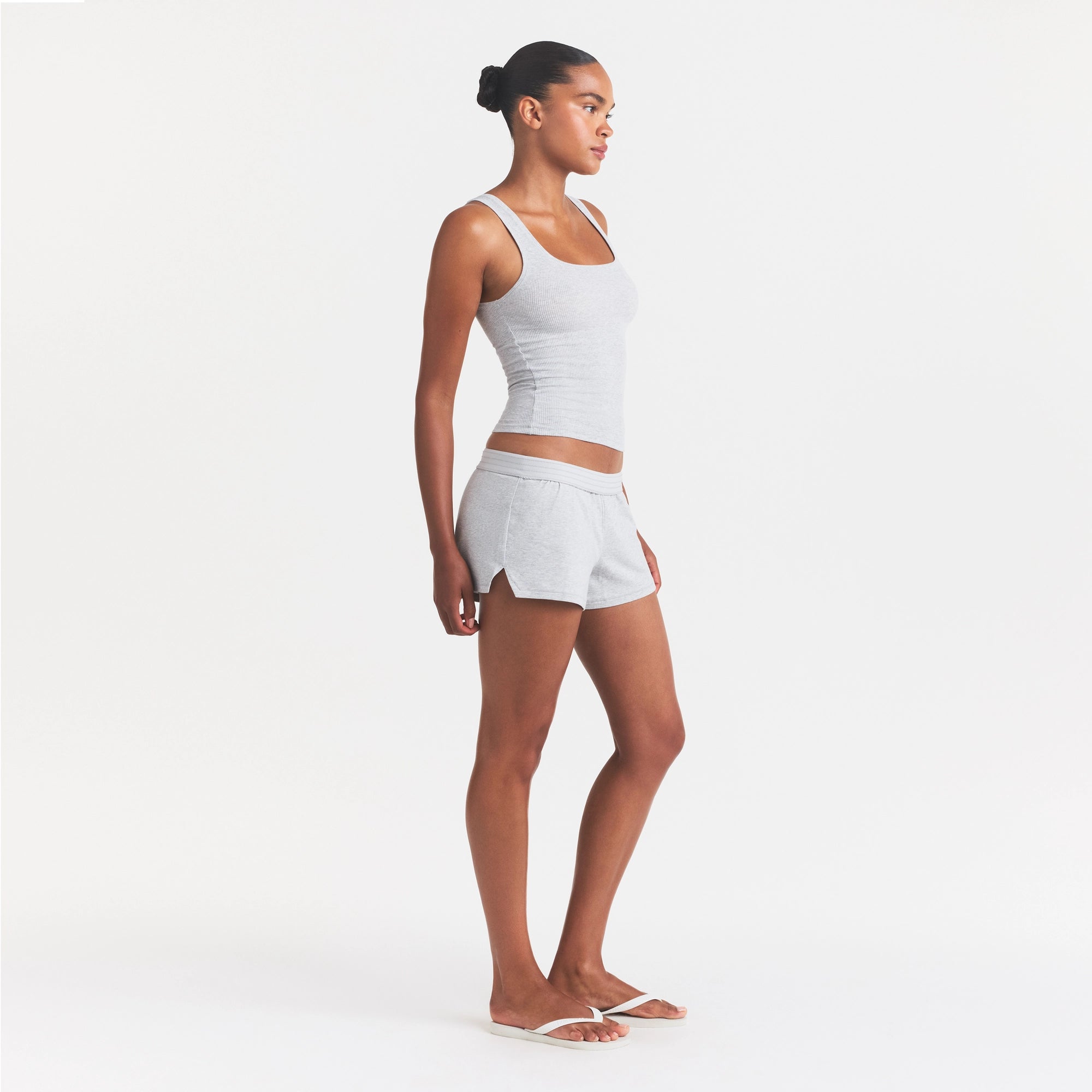 COTTON JERSEY LOOSE SHORT | LIGHT HEATHER GREY - Image 4