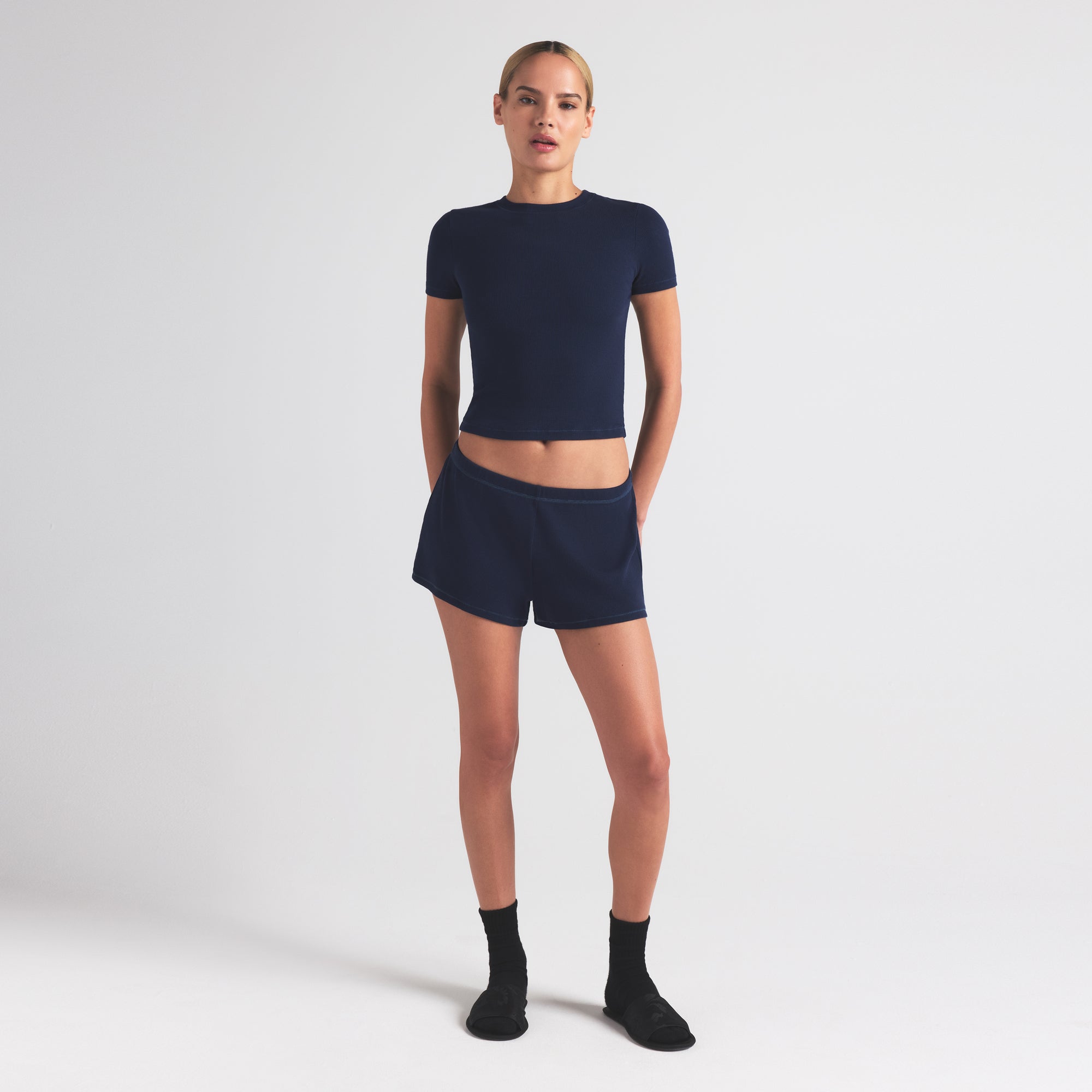 COTTON RIB LOOSE SHORT | NAVY - Image 2