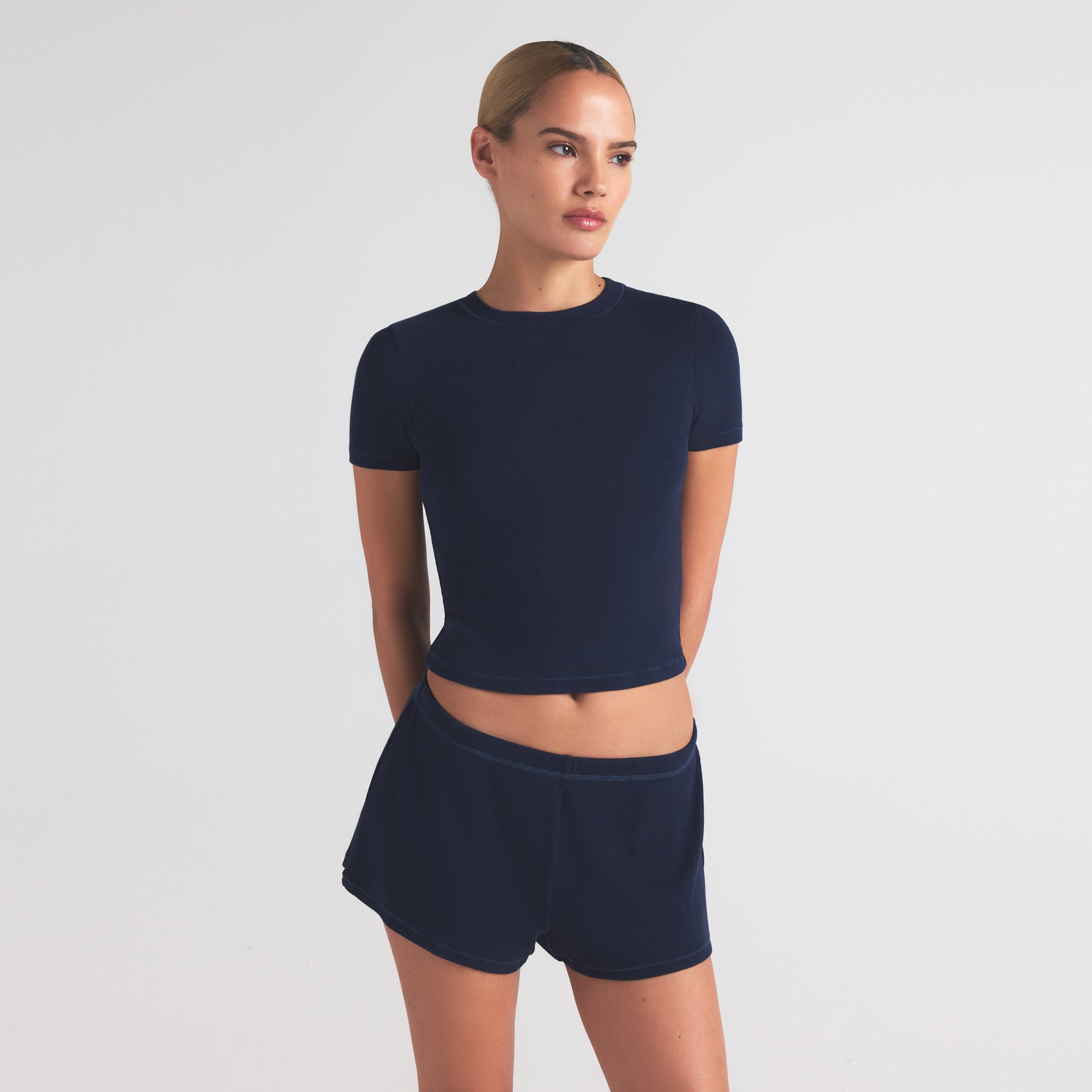 COTTON RIB LOOSE SHORT | NAVY - Image 3