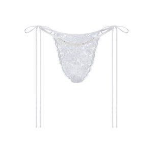 SKIMS LACE TIE SIDE TANGA | SNOW