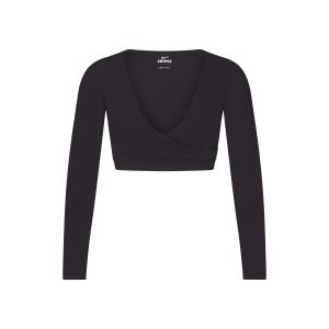 NikeSKIMS MATTE WRAP LONG SLEEVE CROPPED TOP | OBSIDIAN