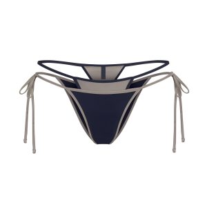 SIGNATURE SWIM LAYERED TIE SIDE BIKINI BOTTOM | NAVY CONTRAST