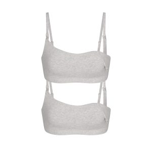 COTTON JERSEY MATERNITY NURSING SCOOP BRALETTE 2-PACK | LIGHT HEATHER GREY
